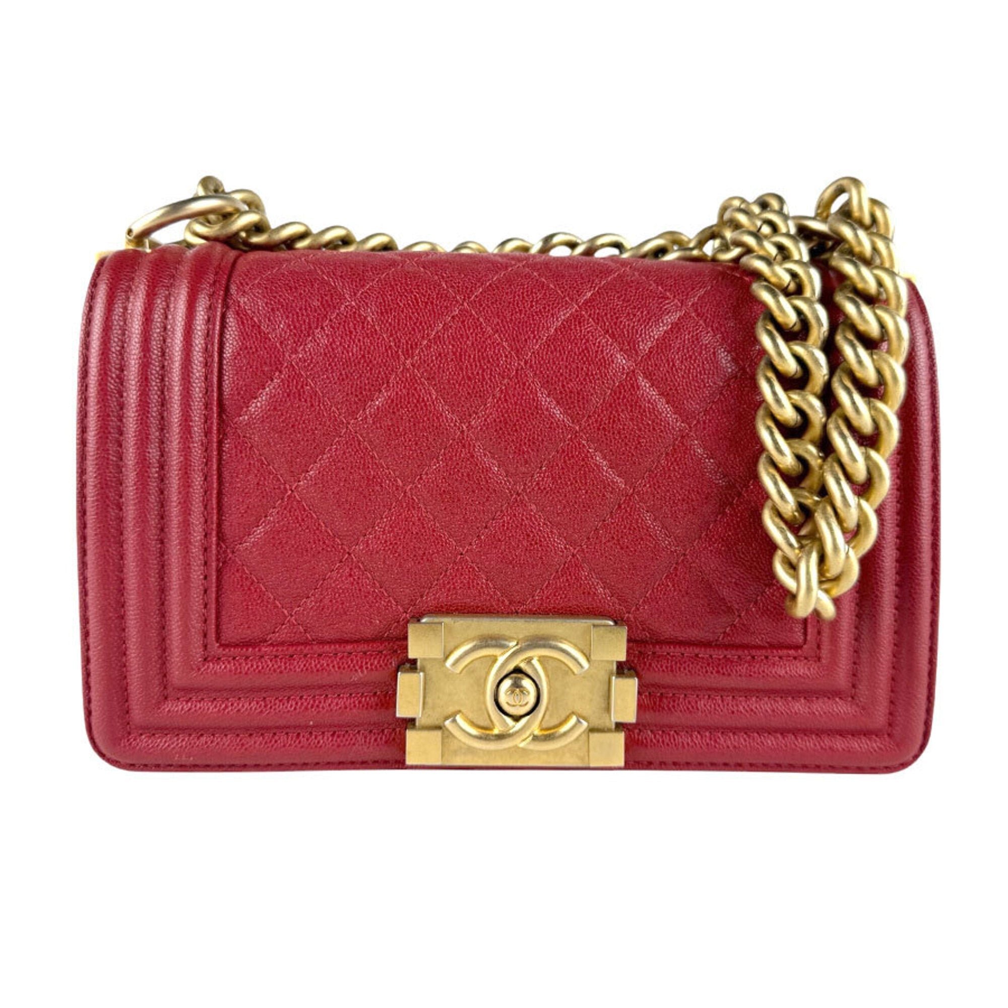 Chanel Gold Red Color Grained Calfskin Metal Shoulder Bag