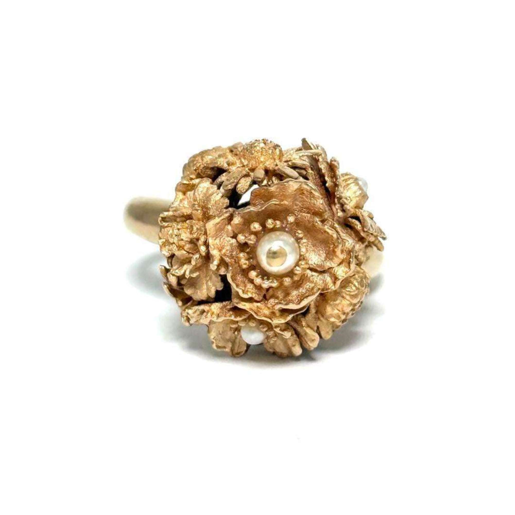 Christian Dior Pink Gold Artificial Pearl Metal Band Ring (Pre-Owned)