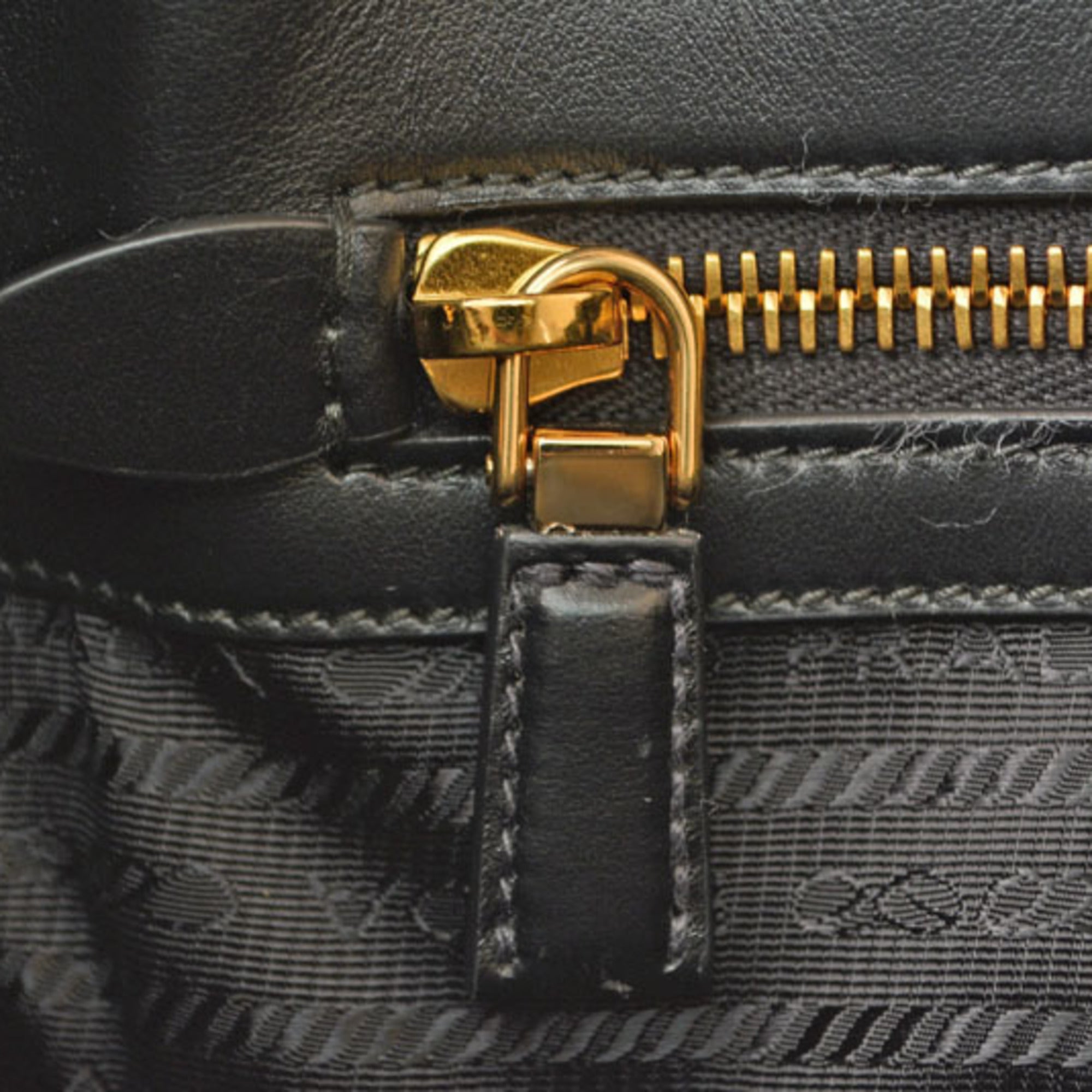 Prada Black Nylon Leather Handbag Shoulder Bag Tote Bag
