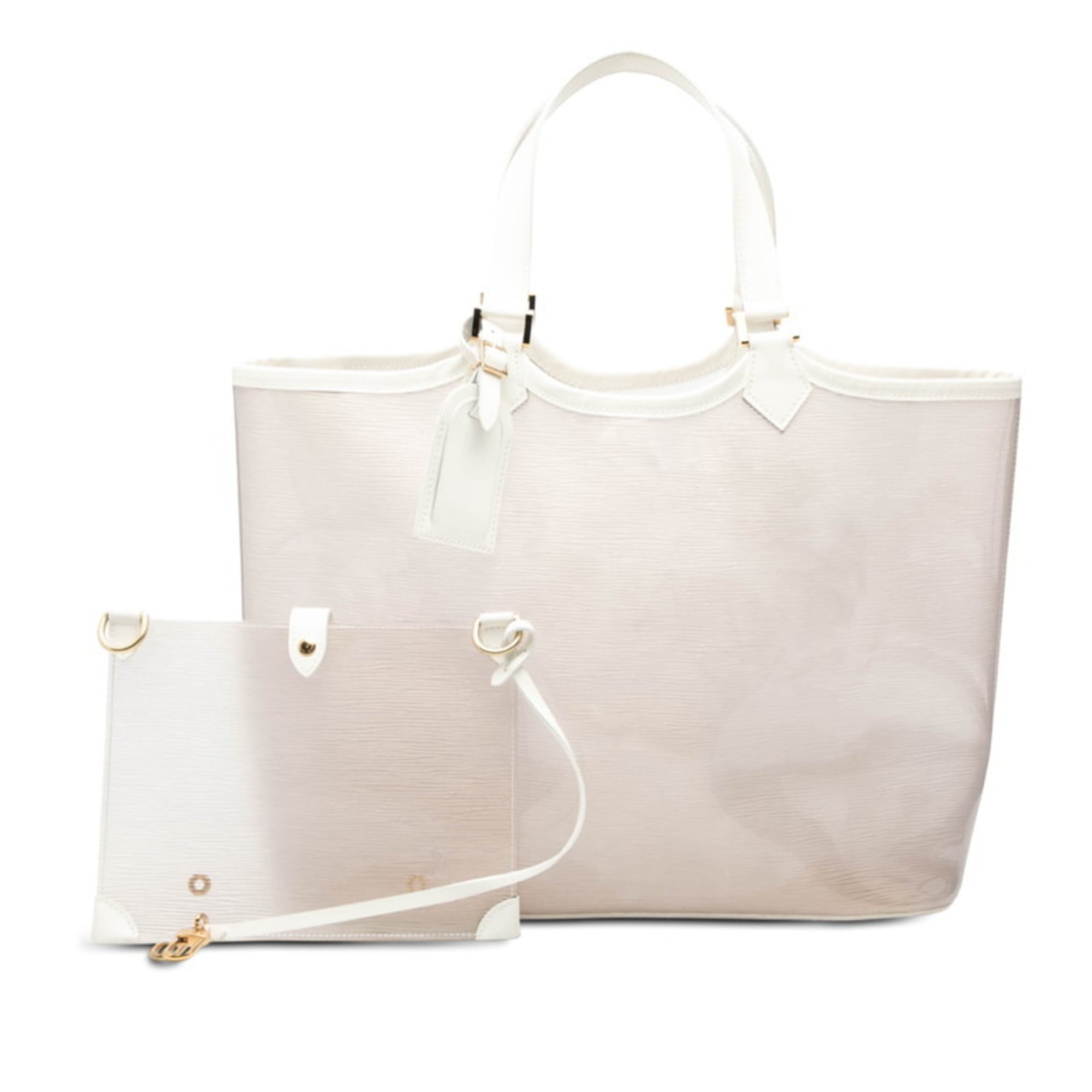 Louis Vuitton Clear White Vinyl Leather Handbag Pouch Tote Bag