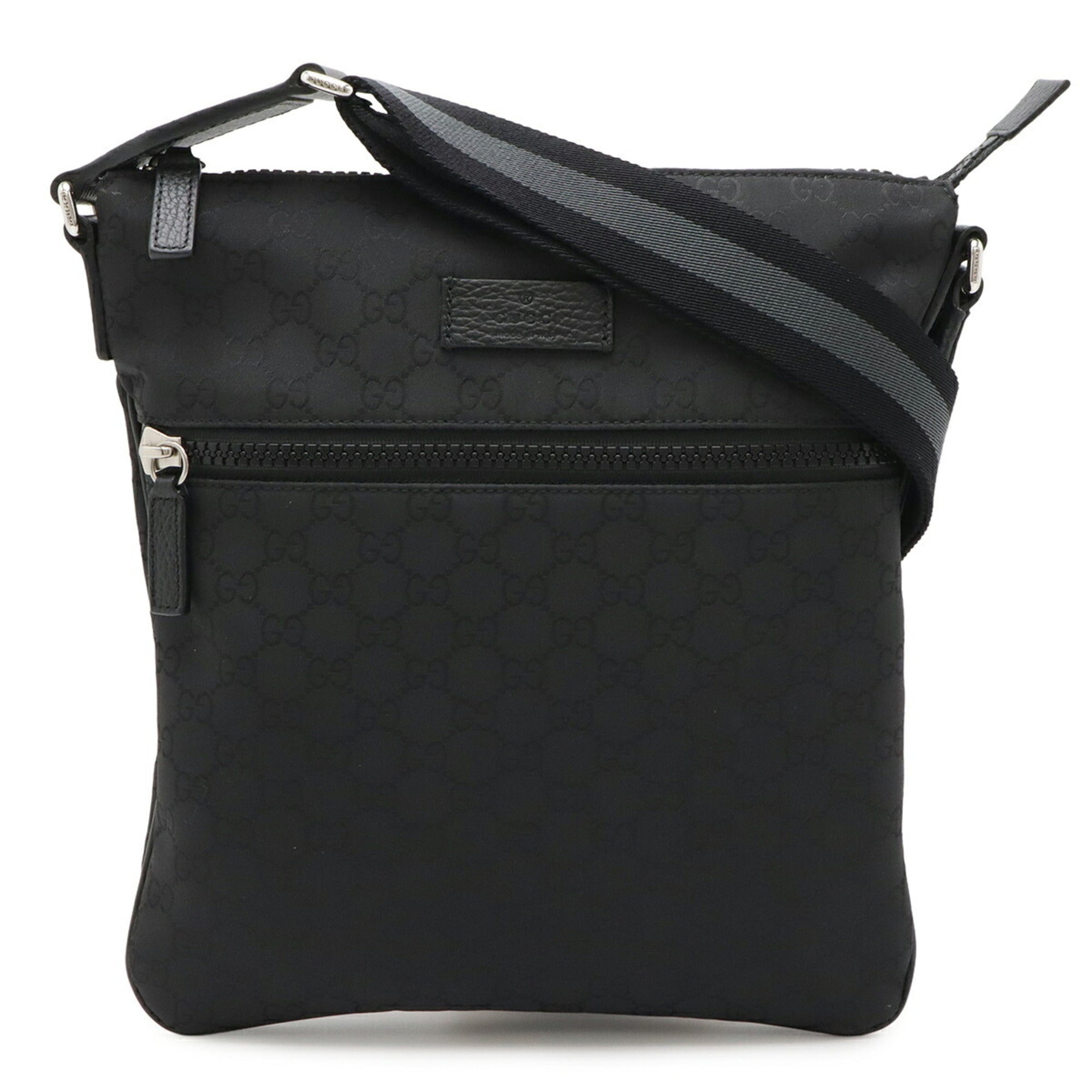 Gucci Black Gray Nylon Leather Shoulder Bag (Pre-Owned)