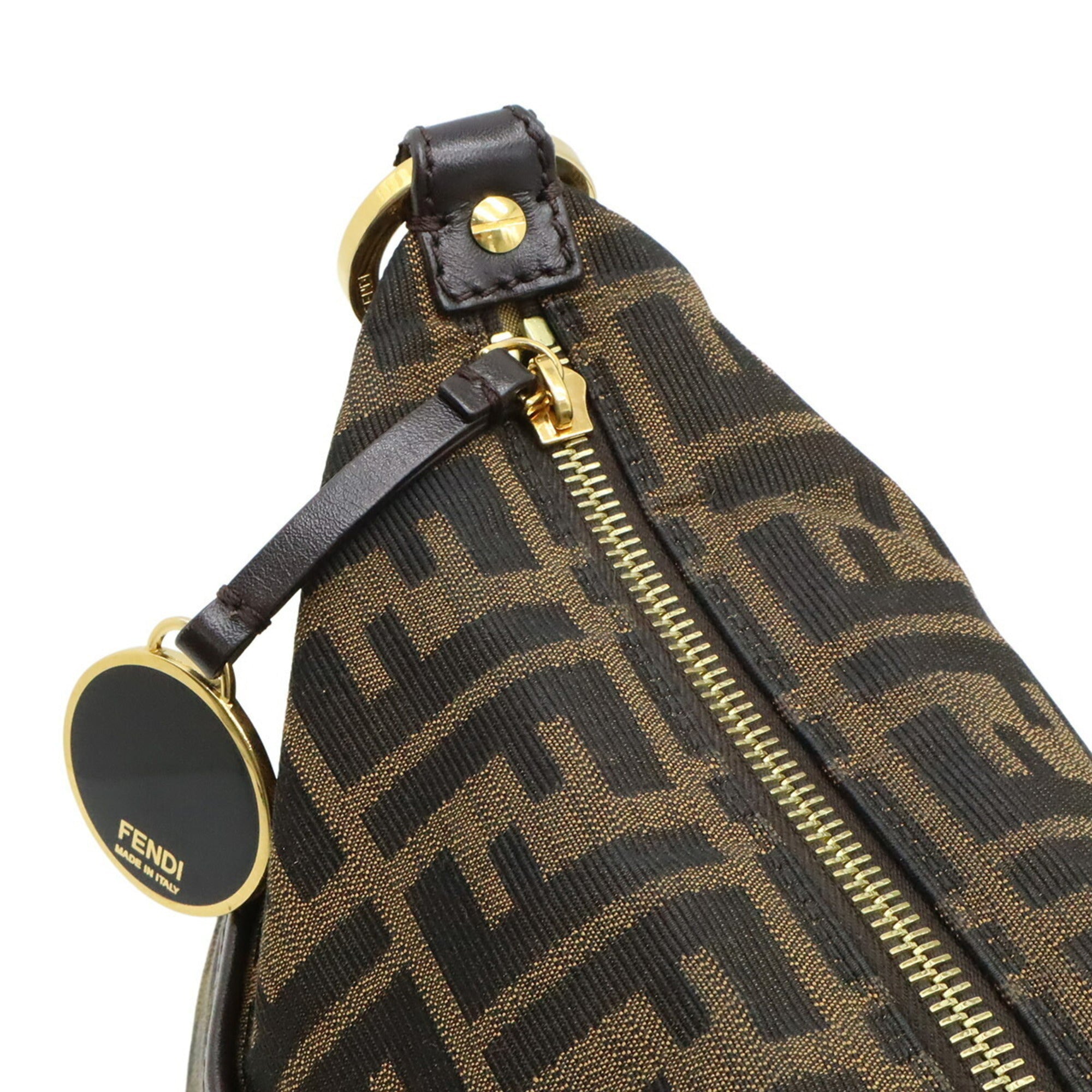 Fendi Dark Brown Khaki Brown Leather Nylon Canvas Shoulder Bag