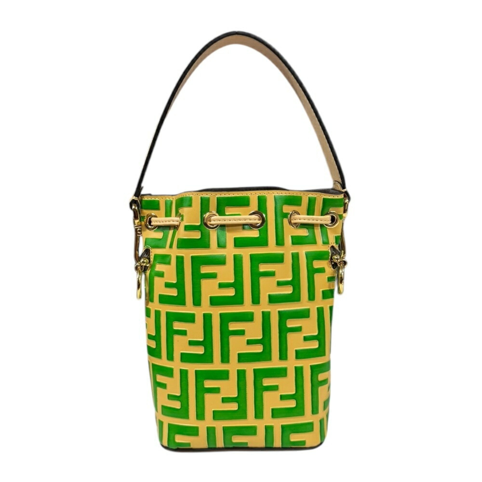 Fendi Beige Green Leather Shoulder Bag