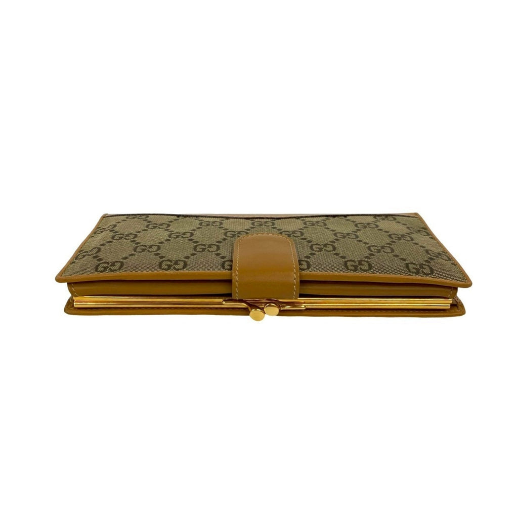 Gucci Beige Canvas Leather Long Wallet (Bi-Fold) (Pre-Owned)