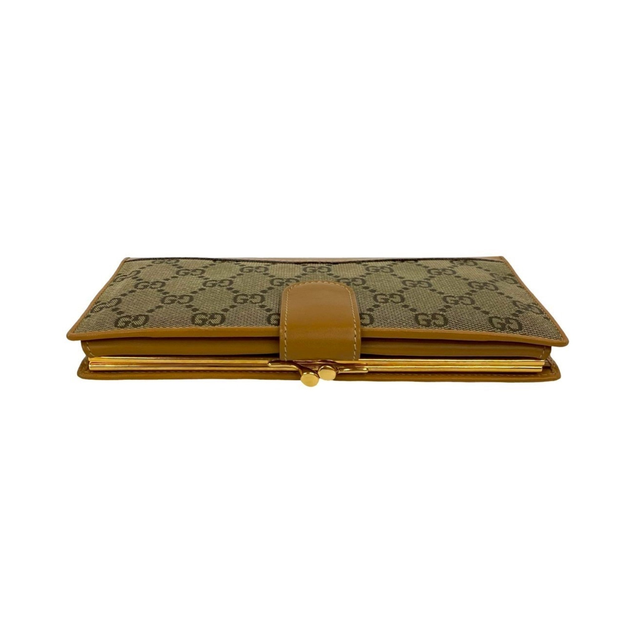 Gucci Beige Canvas Leather Long Wallet (Bi-Fold) (Pre-Owned)