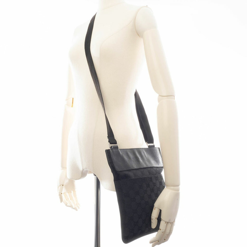 Gucci Gg Canvas Black Gg Canvas Leather Shoulder Bag (Pre-Owned)