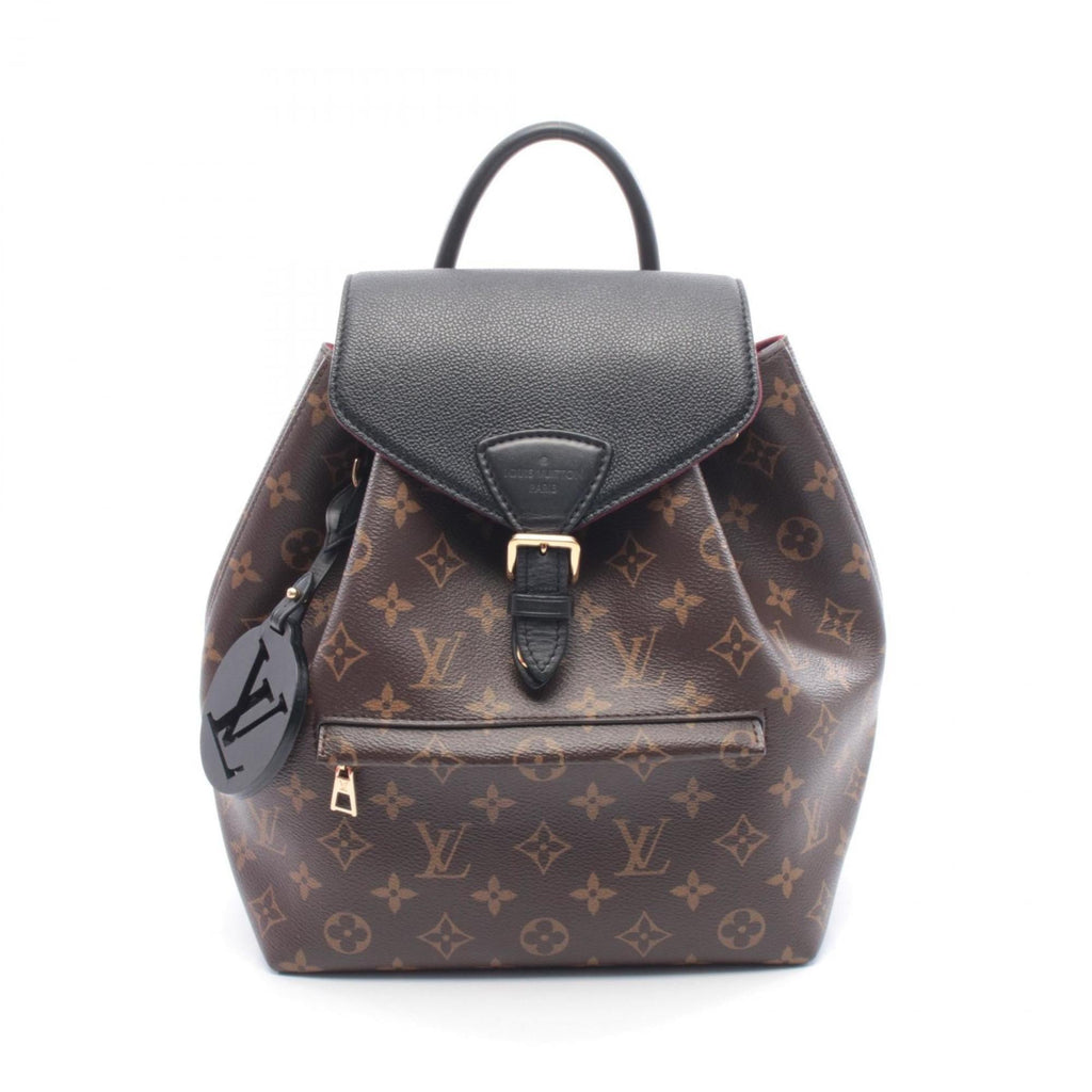 Louis Vuitton Black Brown Coated Canvas Monogram Leather Backpack Handbag