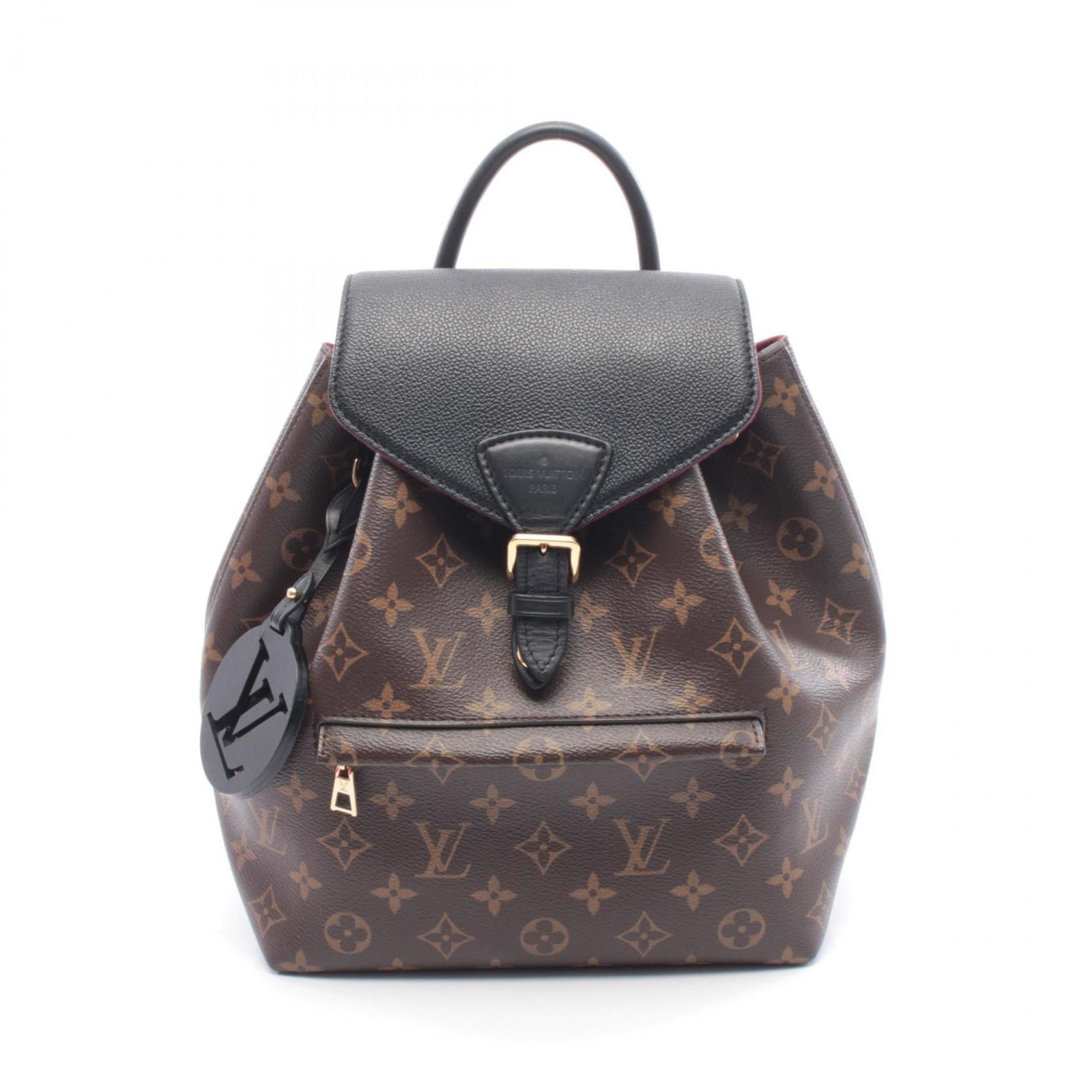 Louis Vuitton Black Brown Coated Canvas Monogram Leather Backpack Handbag