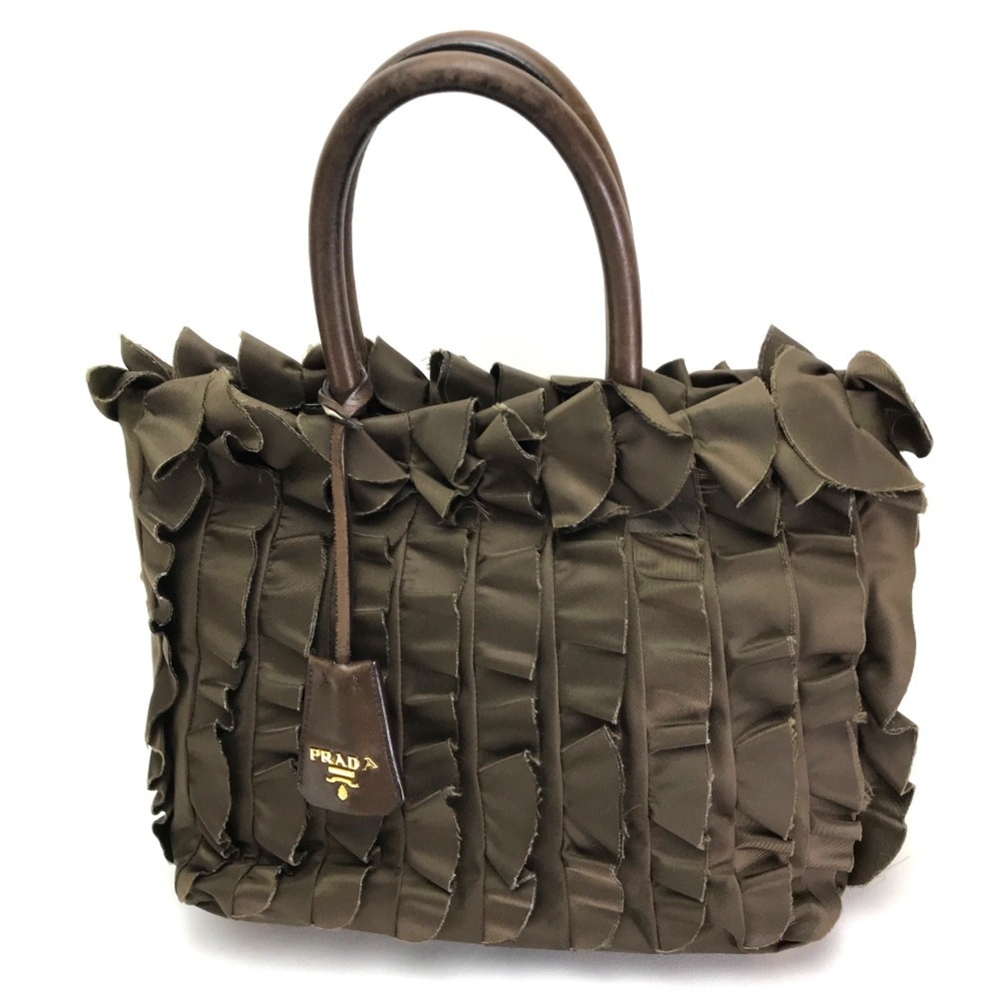 Prada Brown Nylon Canvas Leather Handbag Tote Bag