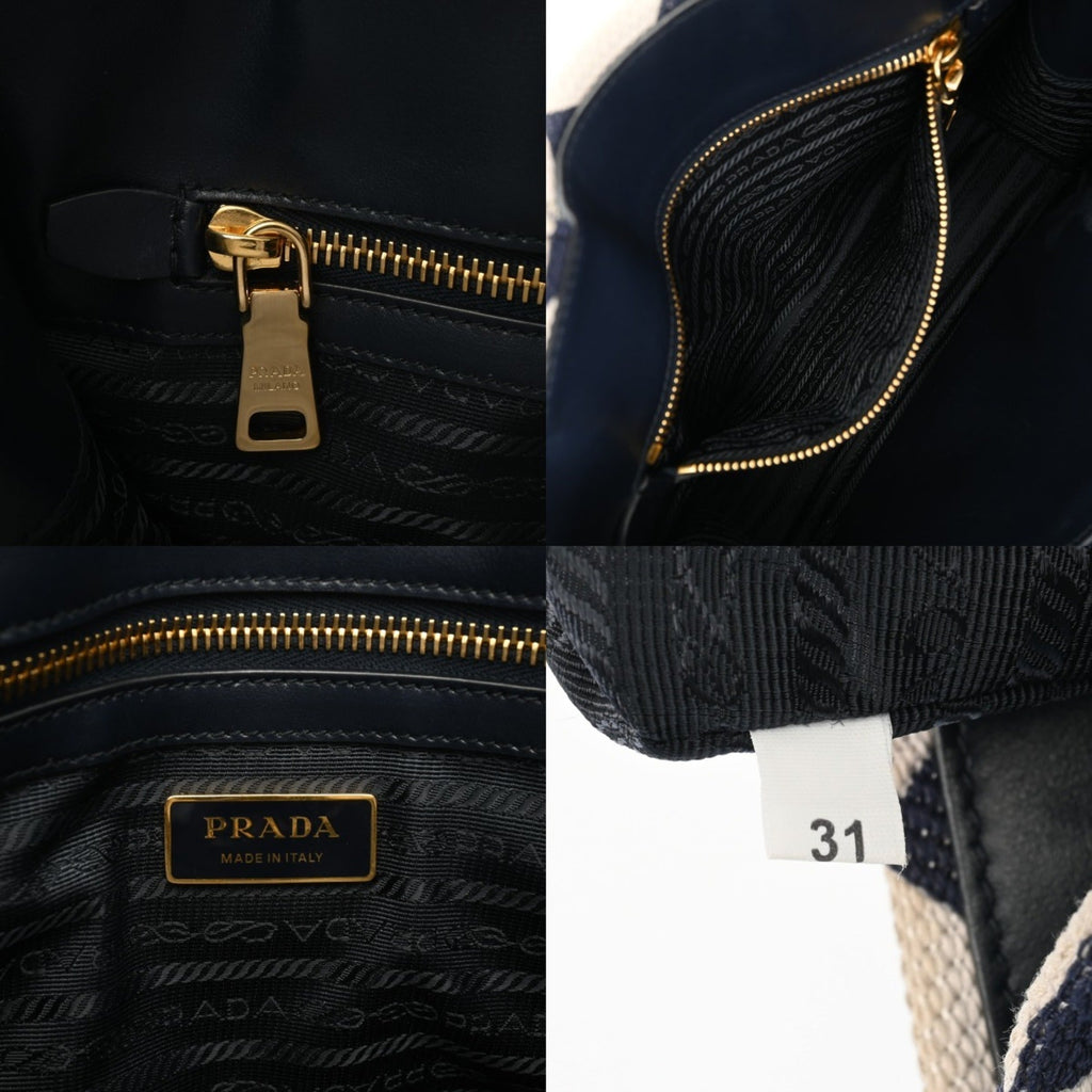 Prada Navy White Canvas Tote Bag