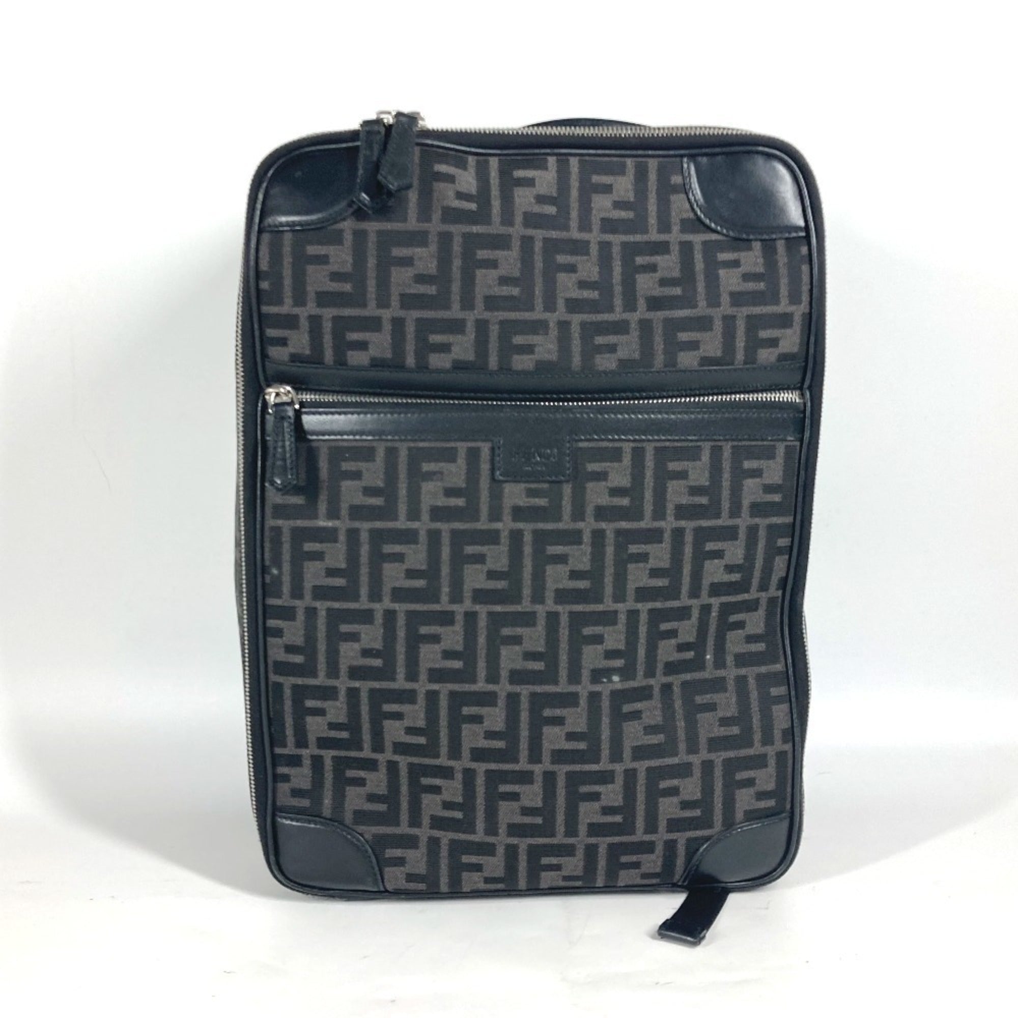 Fendi Black Gray Canvas Leather Backpack