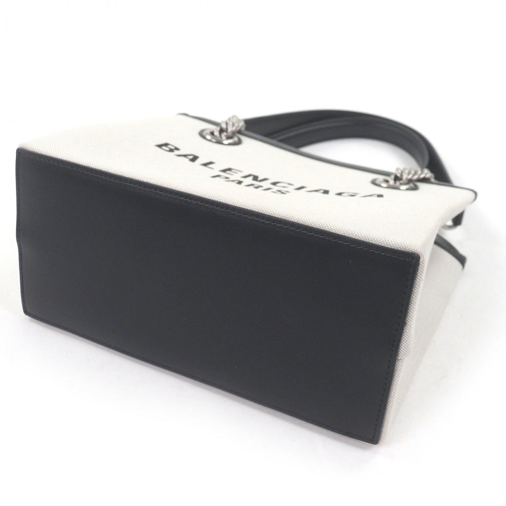 Balenciaga Black Light Beige Canvas Leather Handbag Tote