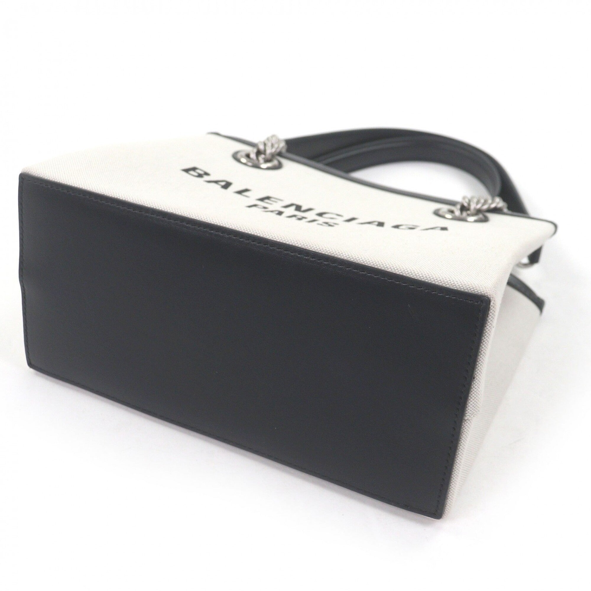 Balenciaga Black Light Beige Canvas Leather Handbag Tote