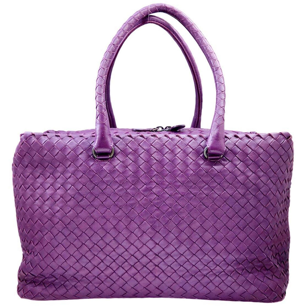 Bottega Veneta Purple Leather Boston Bag Handbag Tote Bag