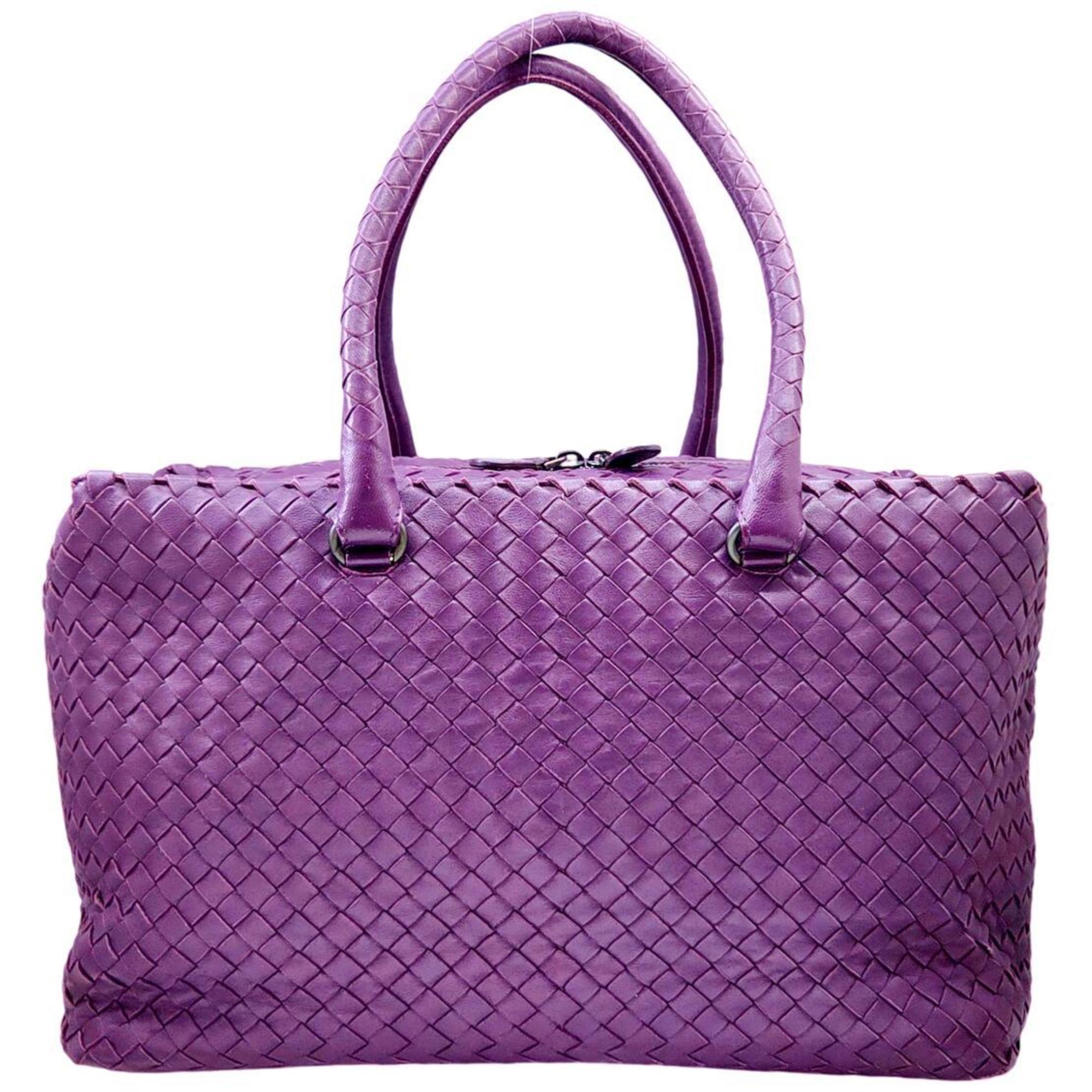 Bottega Veneta Purple Leather Boston Bag Handbag Tote Bag