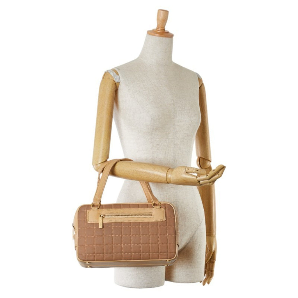 Chanel Beige Brown Canvas Leather Handbag