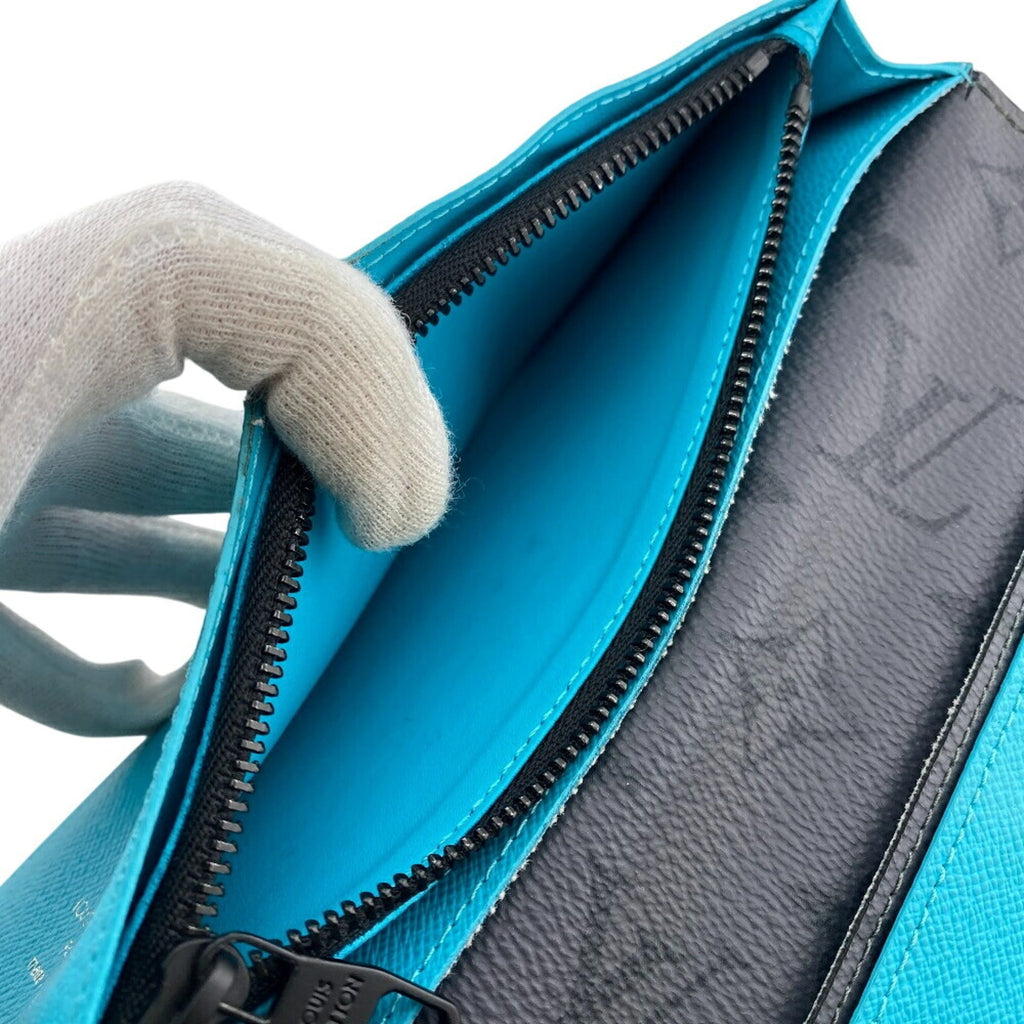 Louis Vuitton Monogram Eclipse Black Turquoise Leather Long Wallet