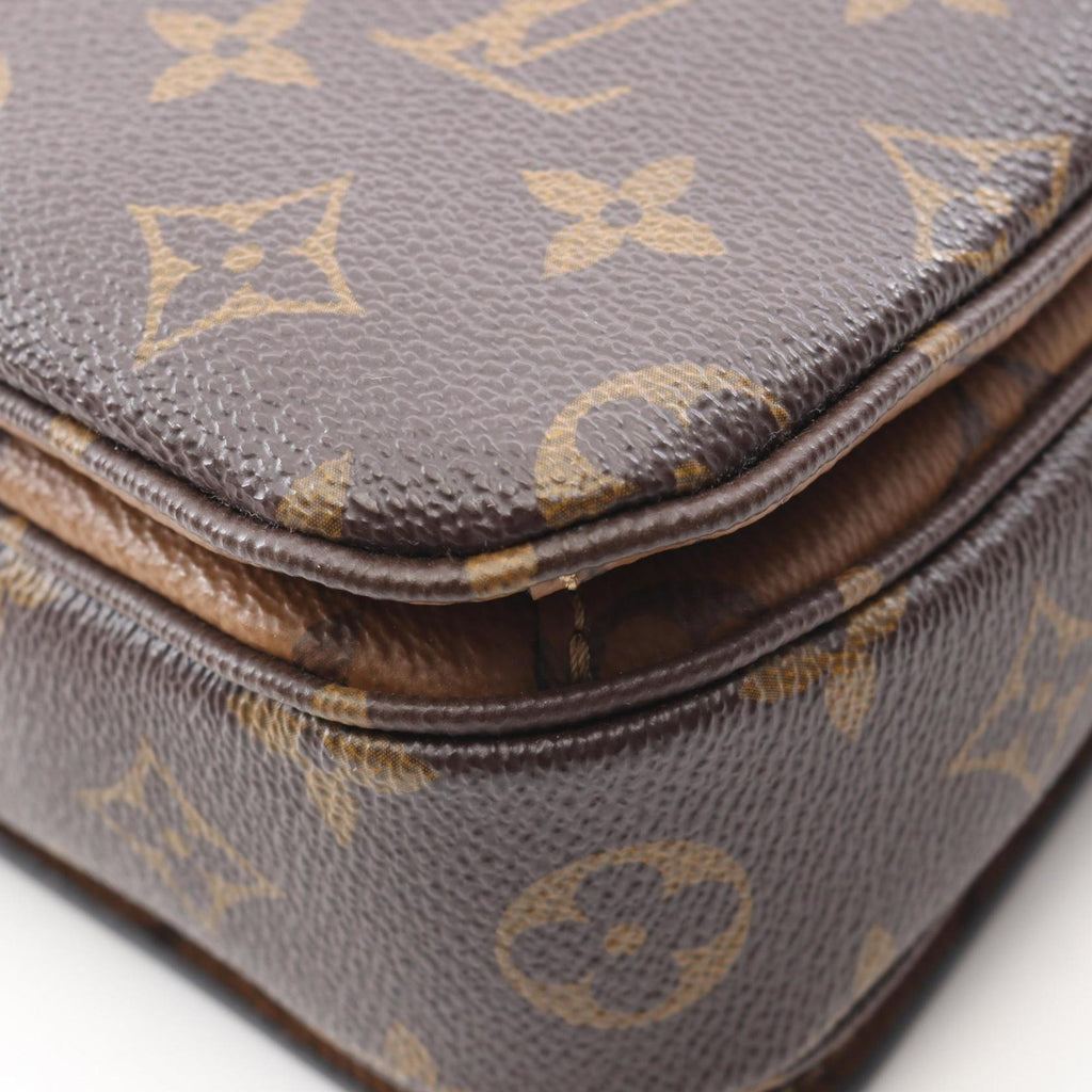 Louis Vuitton Black Brown Coated Canvas Leather Handbag Pochette