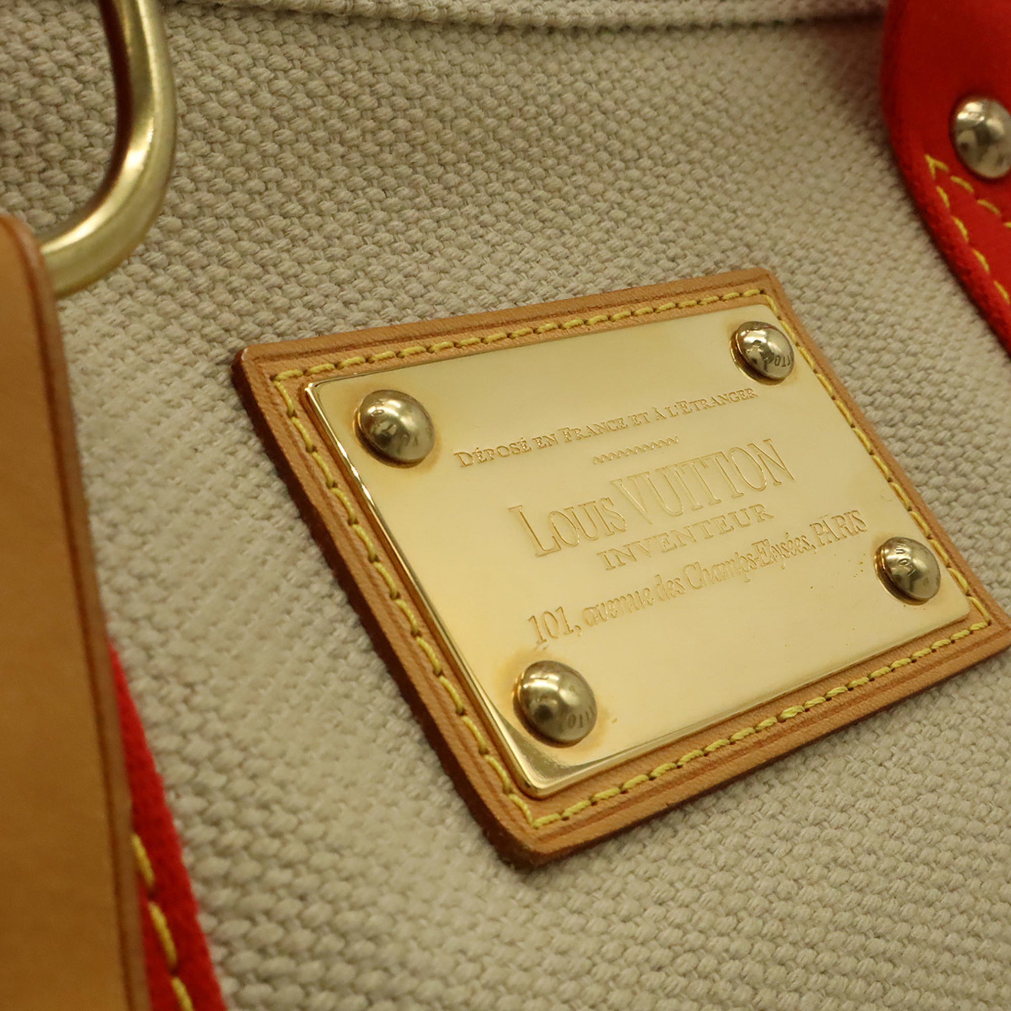 Louis Vuitton Beige Red Color Canvas Shoulder Bag Tote Bag