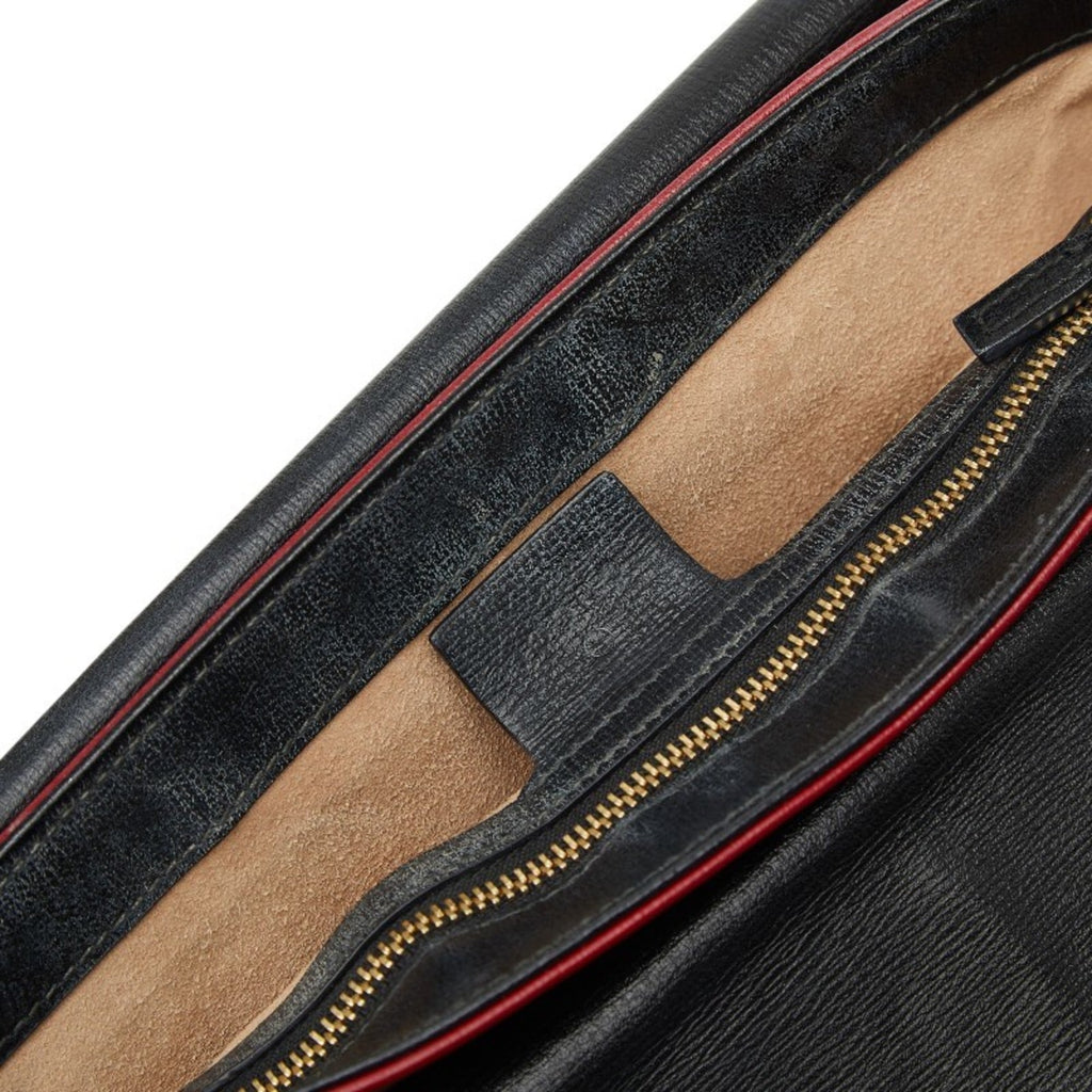 Gucci Black Red Color Leather Shoulder Bag (Pre-Owned)