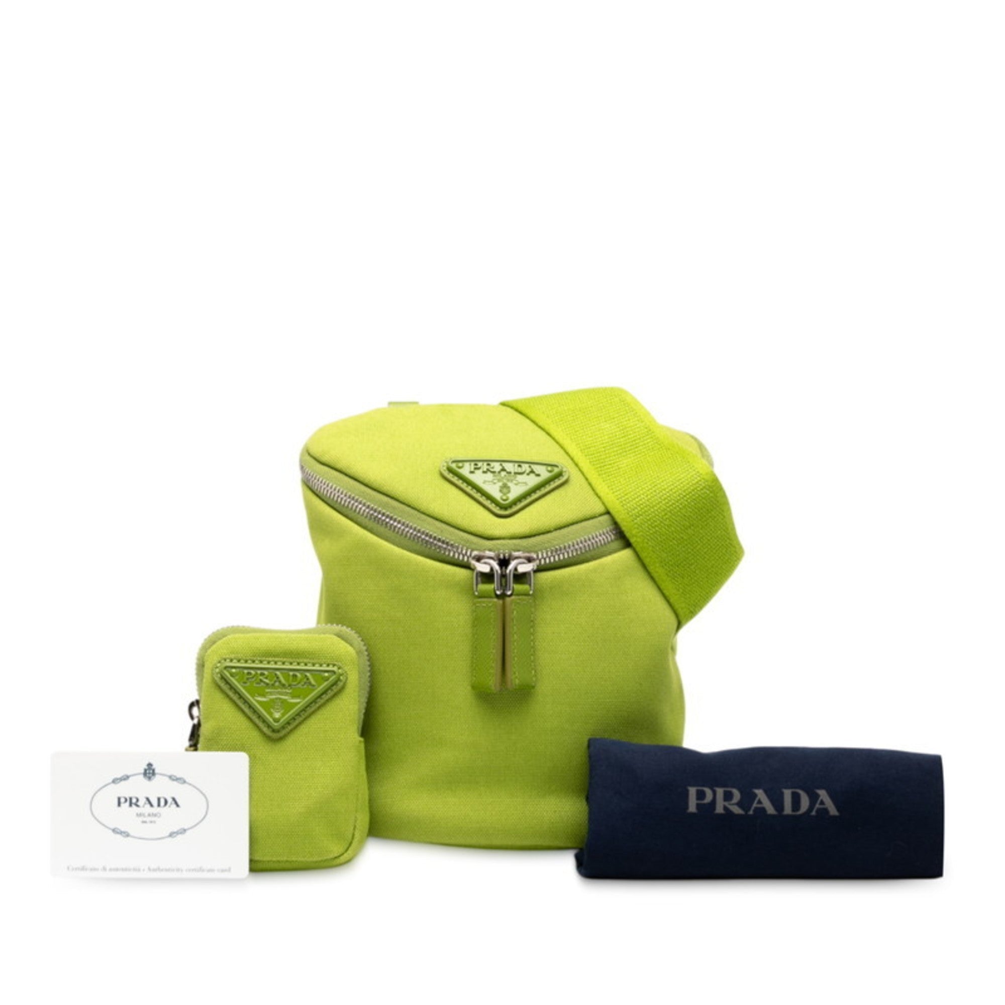 Prada Green Canvas Leather Pouch Shoulder Bag