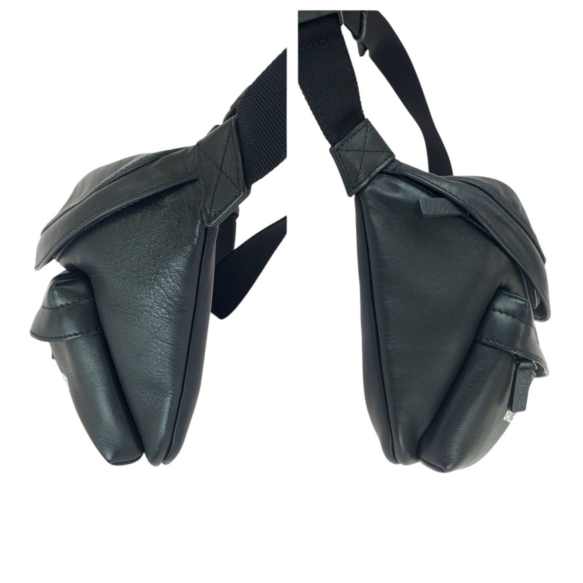 Balenciaga Black White Leather Fanny Pack Sling