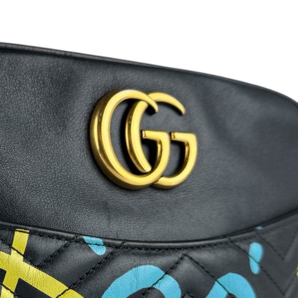 Gucci Black Blue Yellow Leather Shoulder Bag (Pre-Owned)