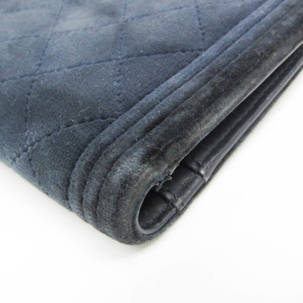 Chanel Boy Chanel Dark Navy Leather Long Wallet (Bi-Fold)