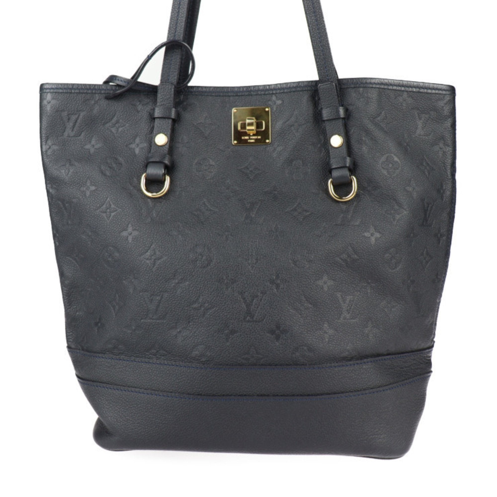 Louis Vuitton Black Leather Handbag Pouch Shoulder Bag Tote Bag