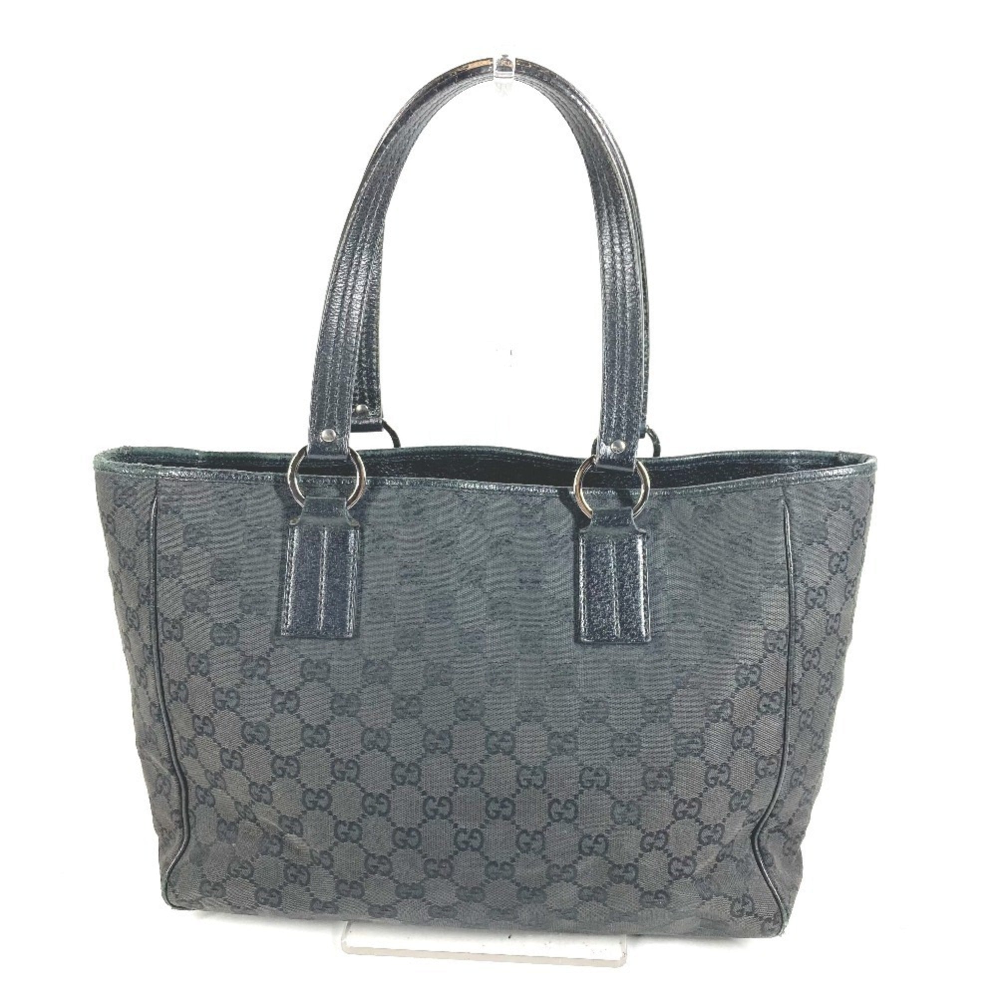 Gucci Black Gray Gg Canvas Leather Shoulder Bag Tote Bag (Pre-Owned)