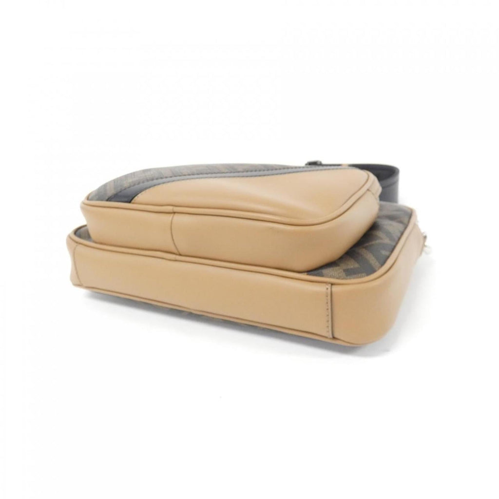 Fendi Sand Coated Canvas Leather Shoulder Bag