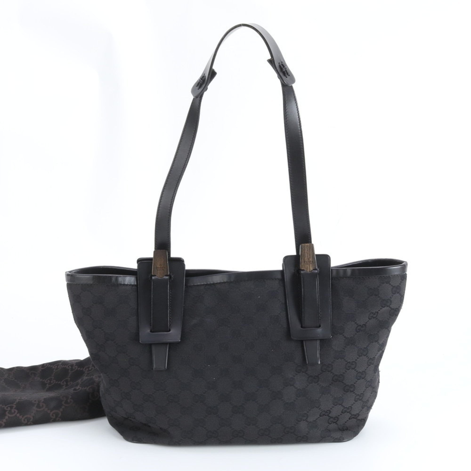 Gucci Black Canvas Leather Handbag Shoulder Bag Tote Bag (Pre-Owned)