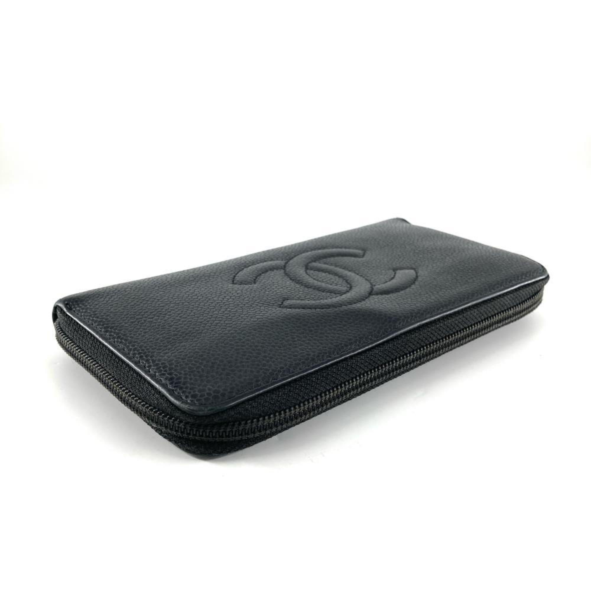 Chanel Black Leather Long Wallet (Bi-Fold)