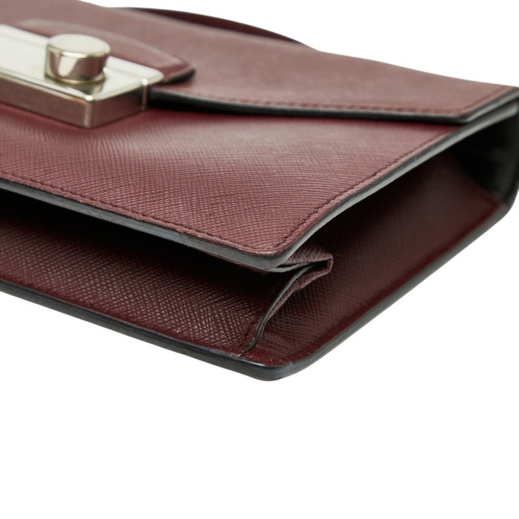 Prada Saffiano Bordeaux Wine Leather Handbag Shoulder Bag