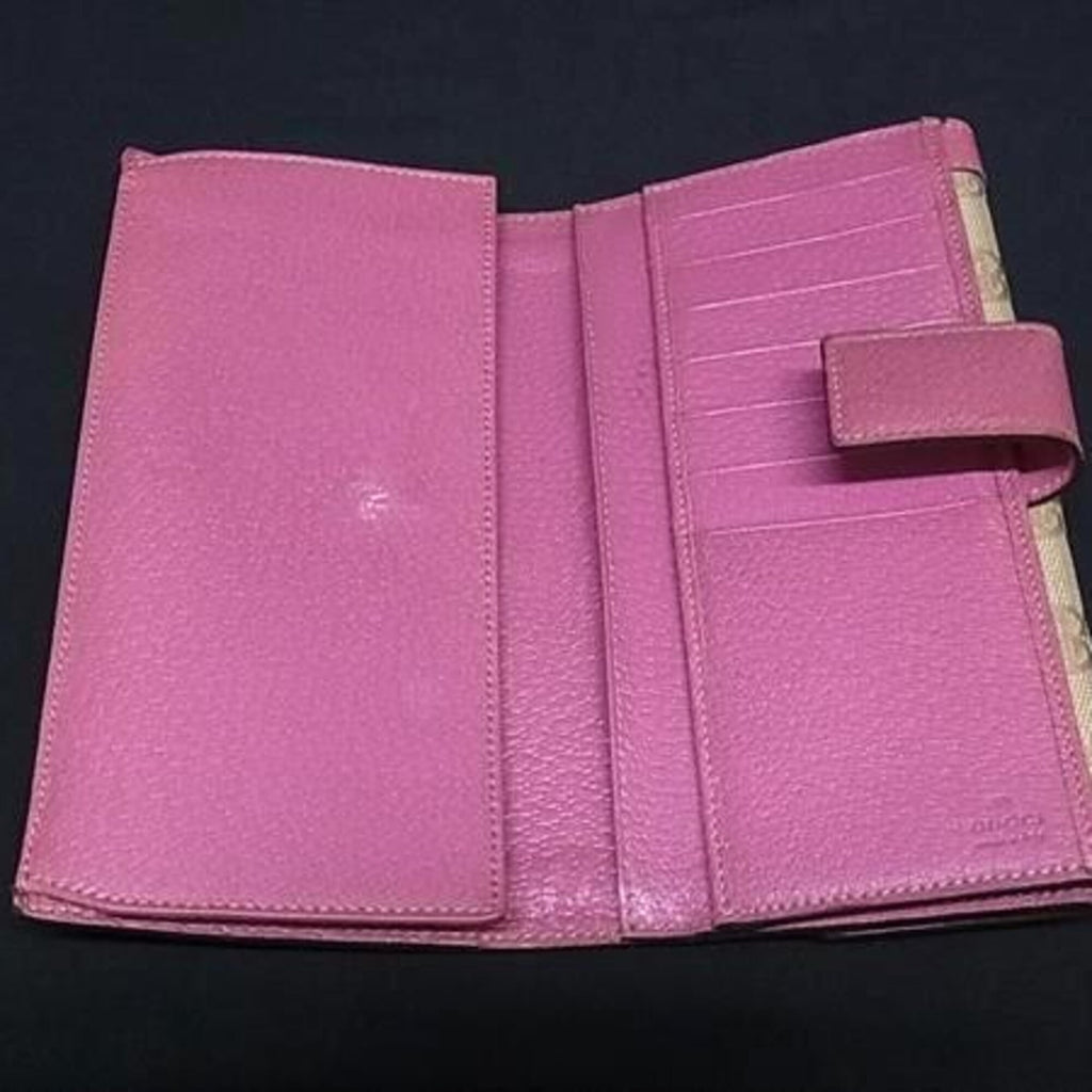 Gucci Brown Pink Gg Canvas Leather Long Wallet (Bi-Fold) (Pre-Owned)