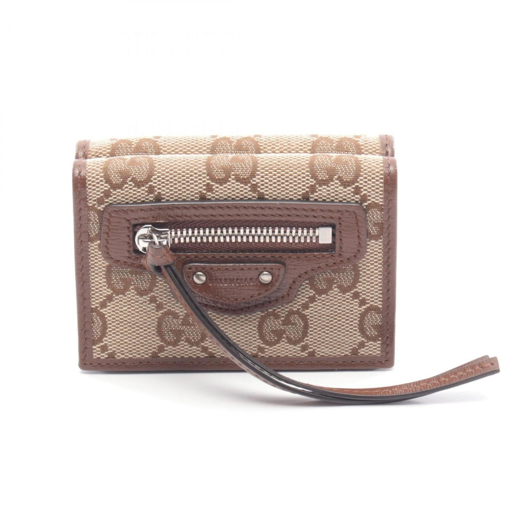 Gucci Beige Brown Canvas Leather Wallet (Tri-Fold) (Pre-Owned)