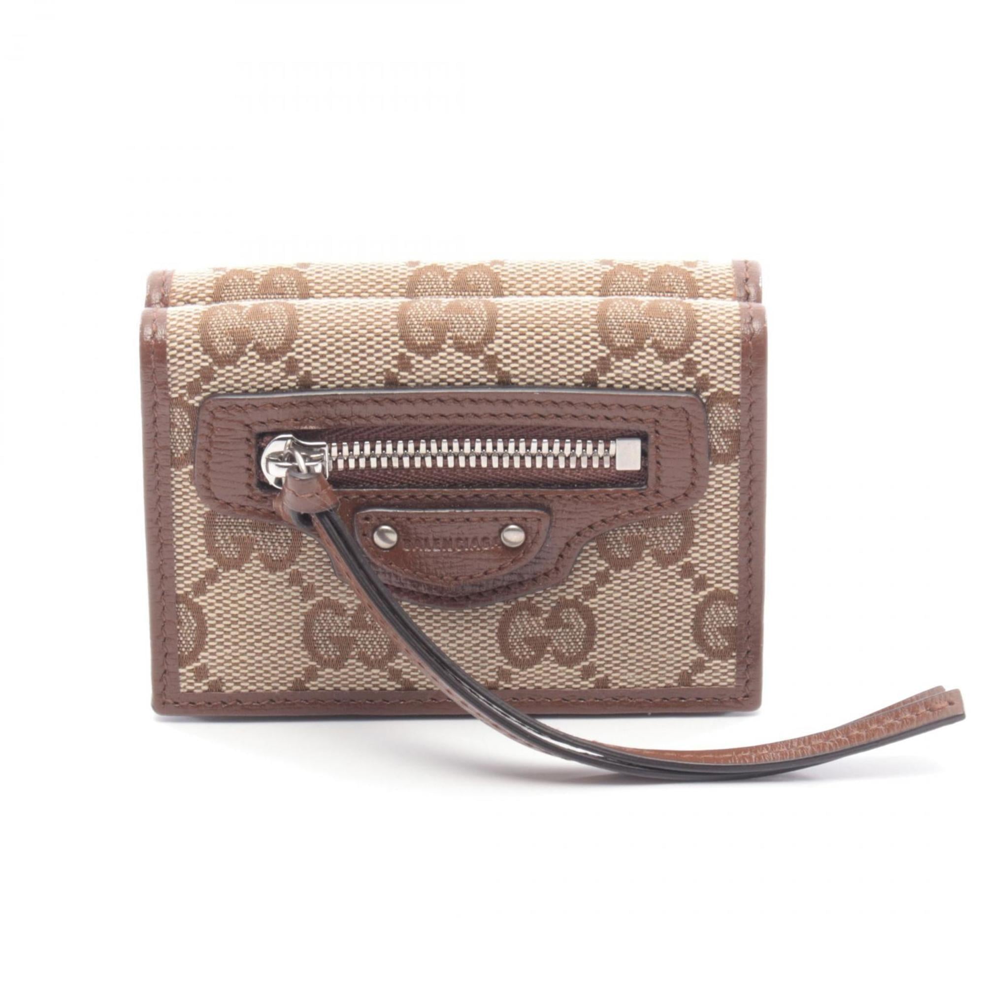 Gucci Beige Brown Canvas Leather Wallet (Tri-Fold) (Pre-Owned)