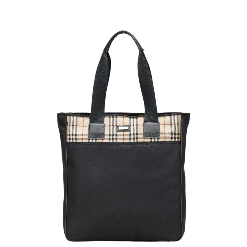 Burberry Beige Black Nylon Canvas Shoulder Bag Tote Bag