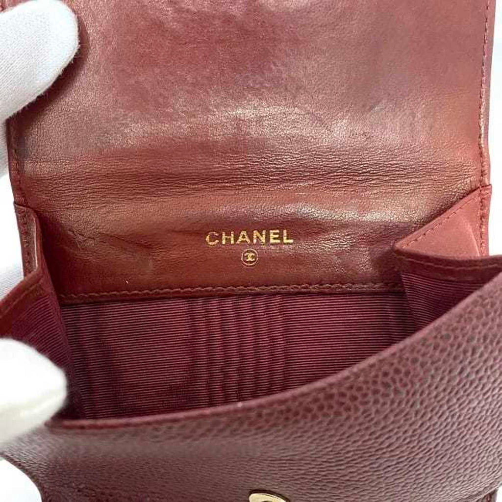 Chanel Red Color Grained Calfskin Leather Wallet (Bi-Fold)