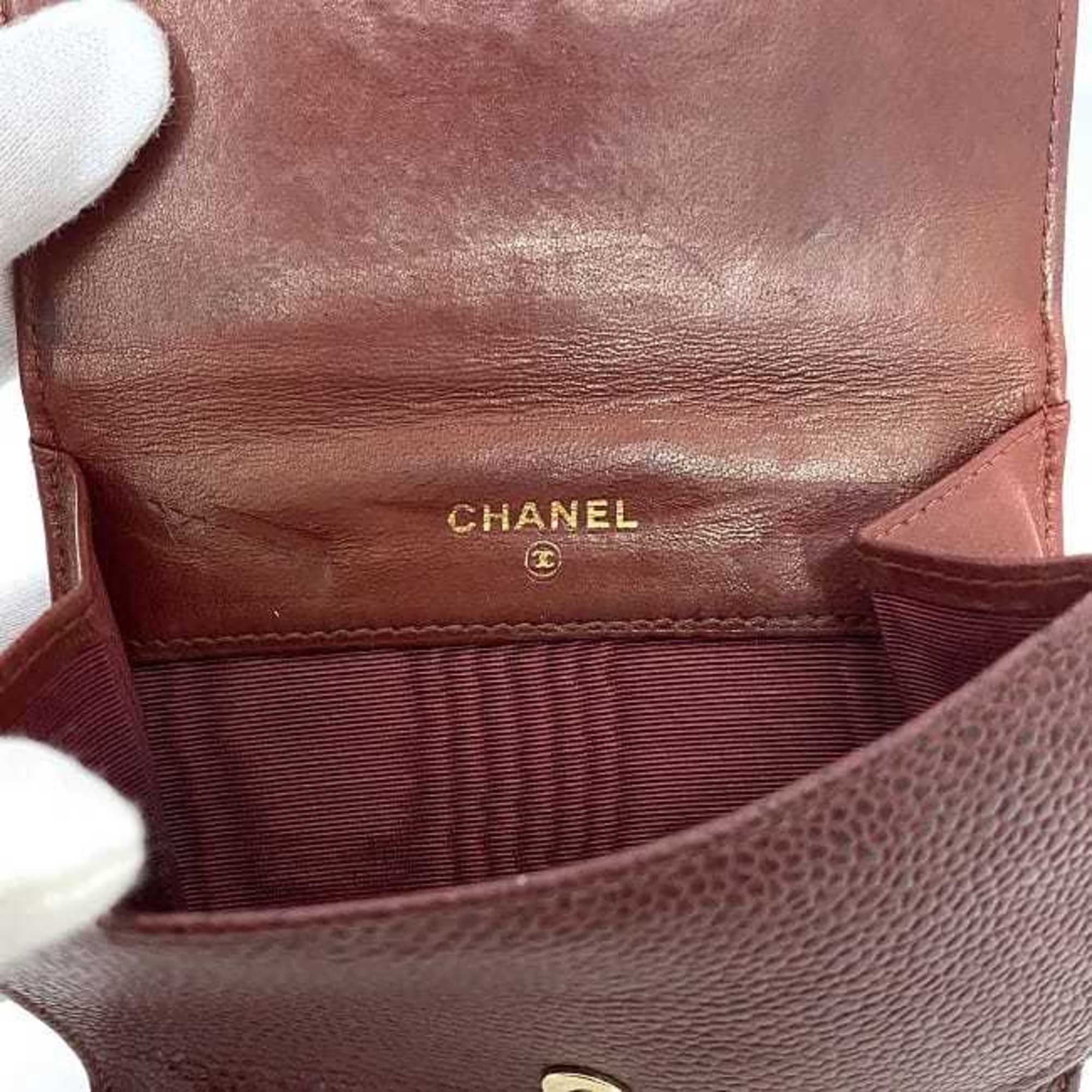 Chanel Red Color Grained Calfskin Leather Wallet (Bi-Fold)