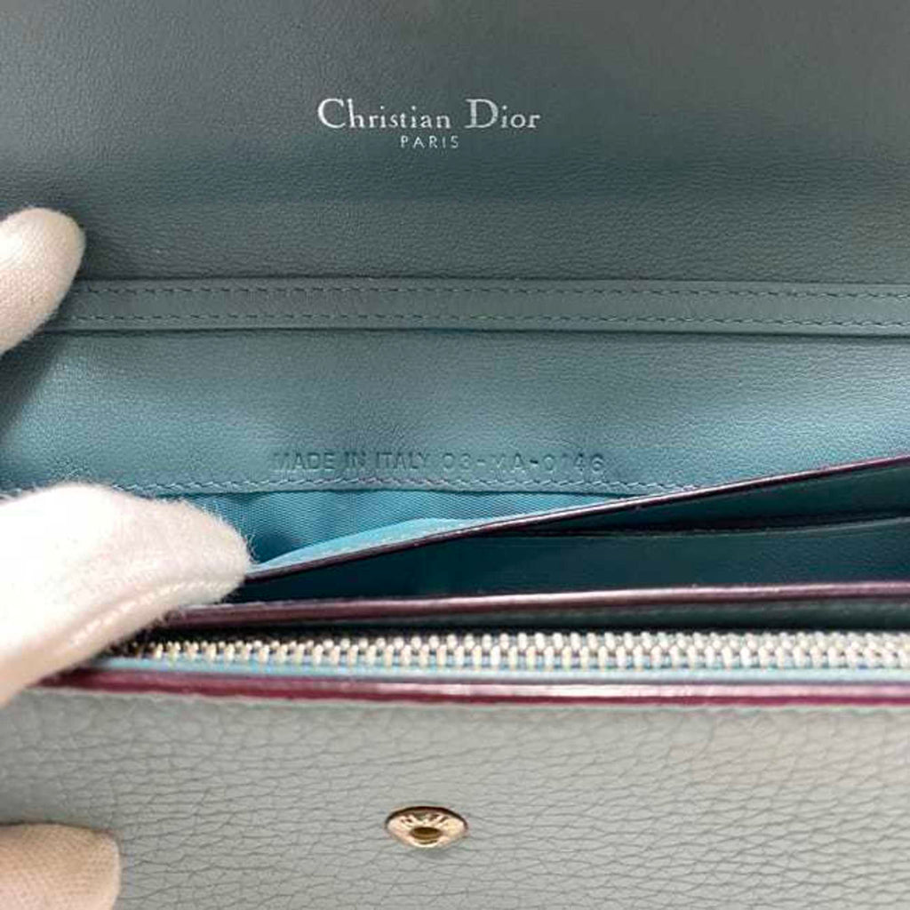 Christian Dior Light Blue Leather Long Wallet (Bi-Fold) (Pre-Owned)