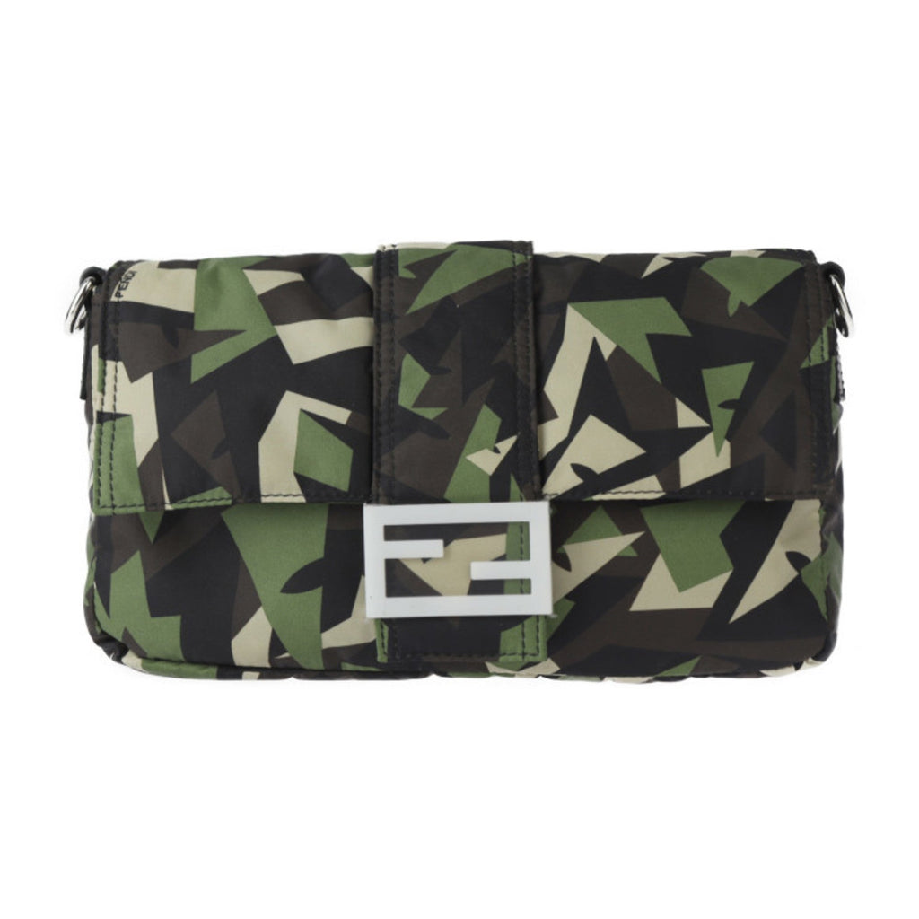 Fendi Beige Black Camouflage Green Nylon Leather Clutch Bag Fanny Pack Pouch Shoulder Bag