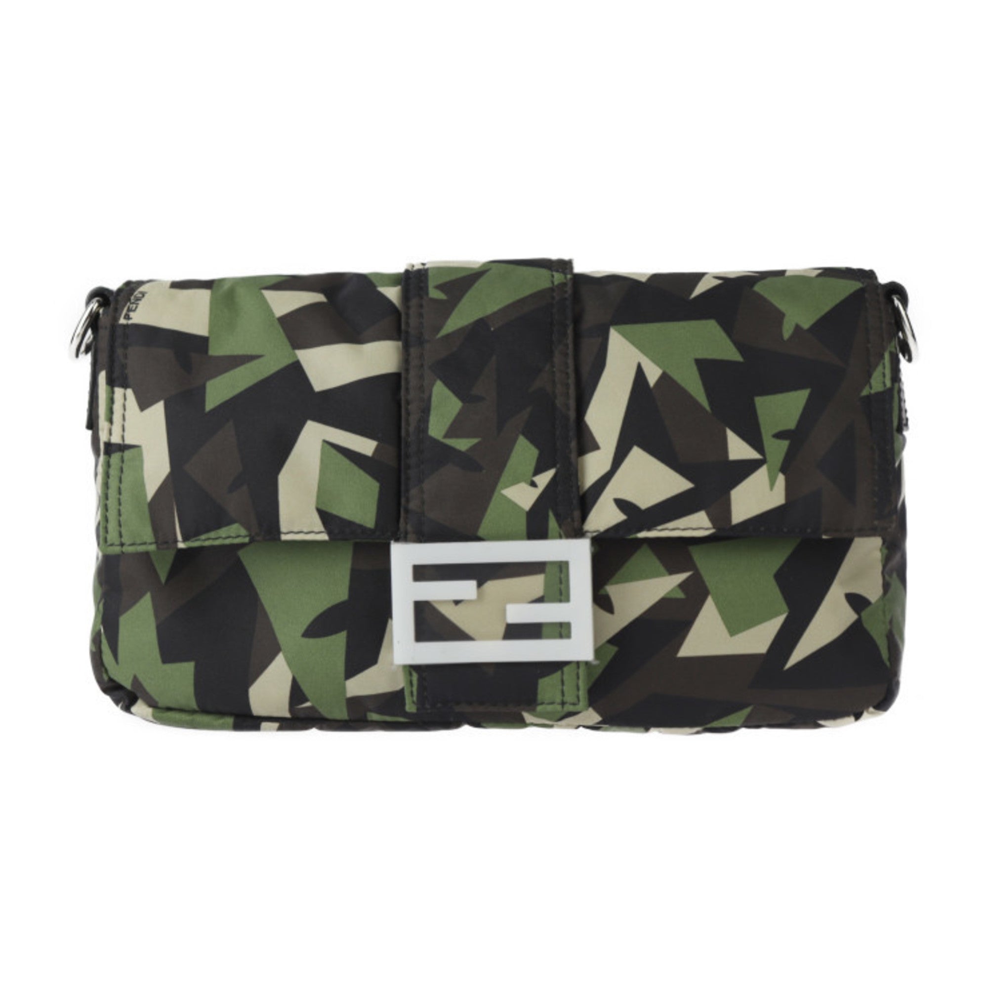 Fendi Beige Black Camouflage Green Nylon Leather Clutch Bag Fanny Pack Pouch Shoulder Bag