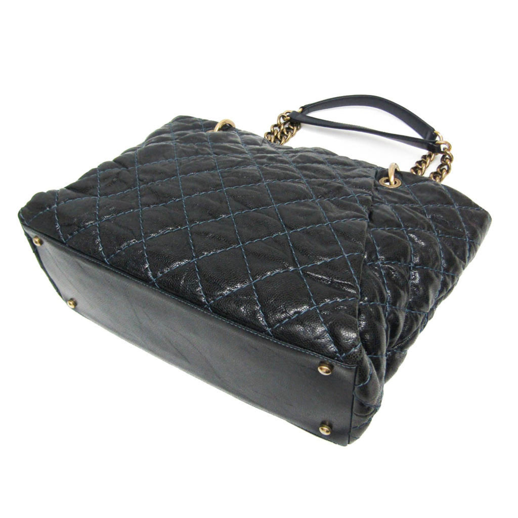 Chanel Matelasse Black Navy Grained Calfskin Tote Bag
