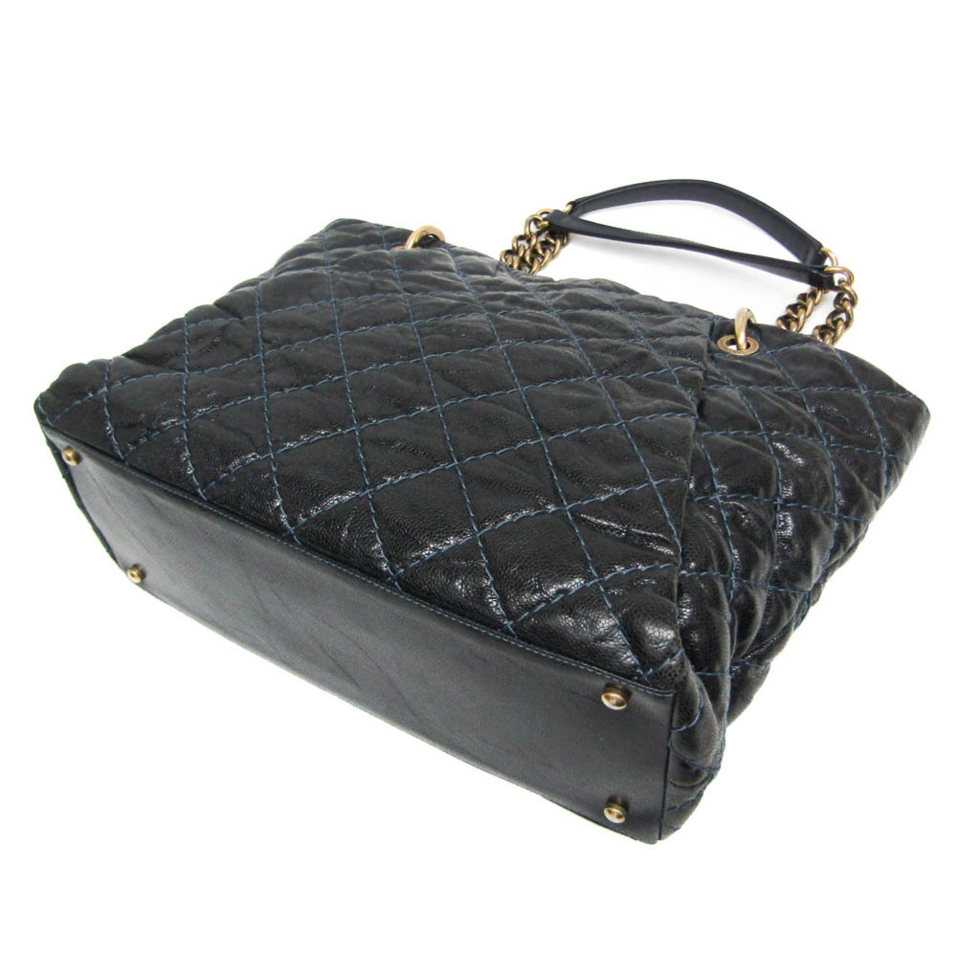 Chanel Matelasse Black Navy Grained Calfskin Tote Bag