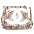 Chanel Red Color White Tweed Leather Pochette Shoulder Bag