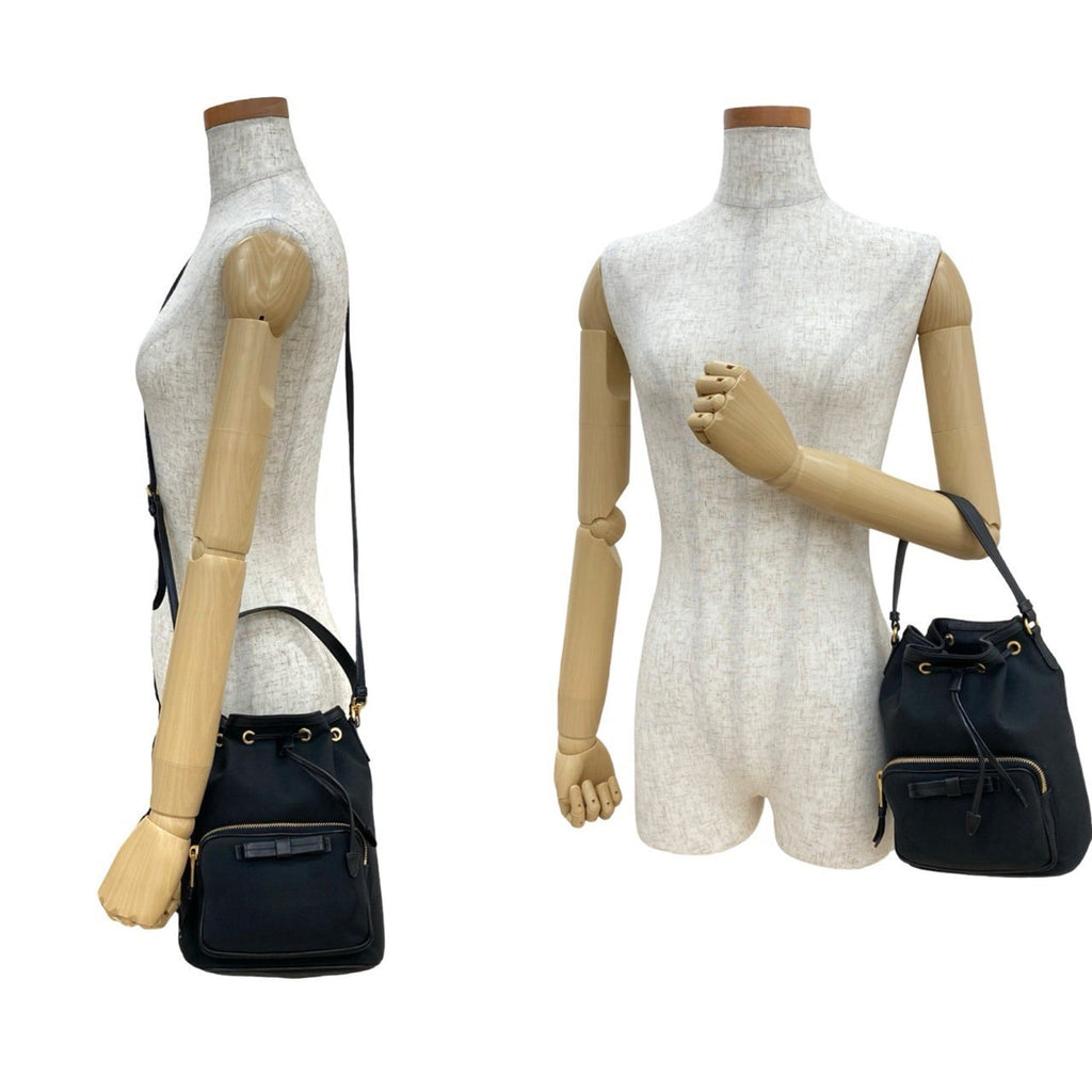 Prada Black Canvas Leather Handbag Shoulder Bag