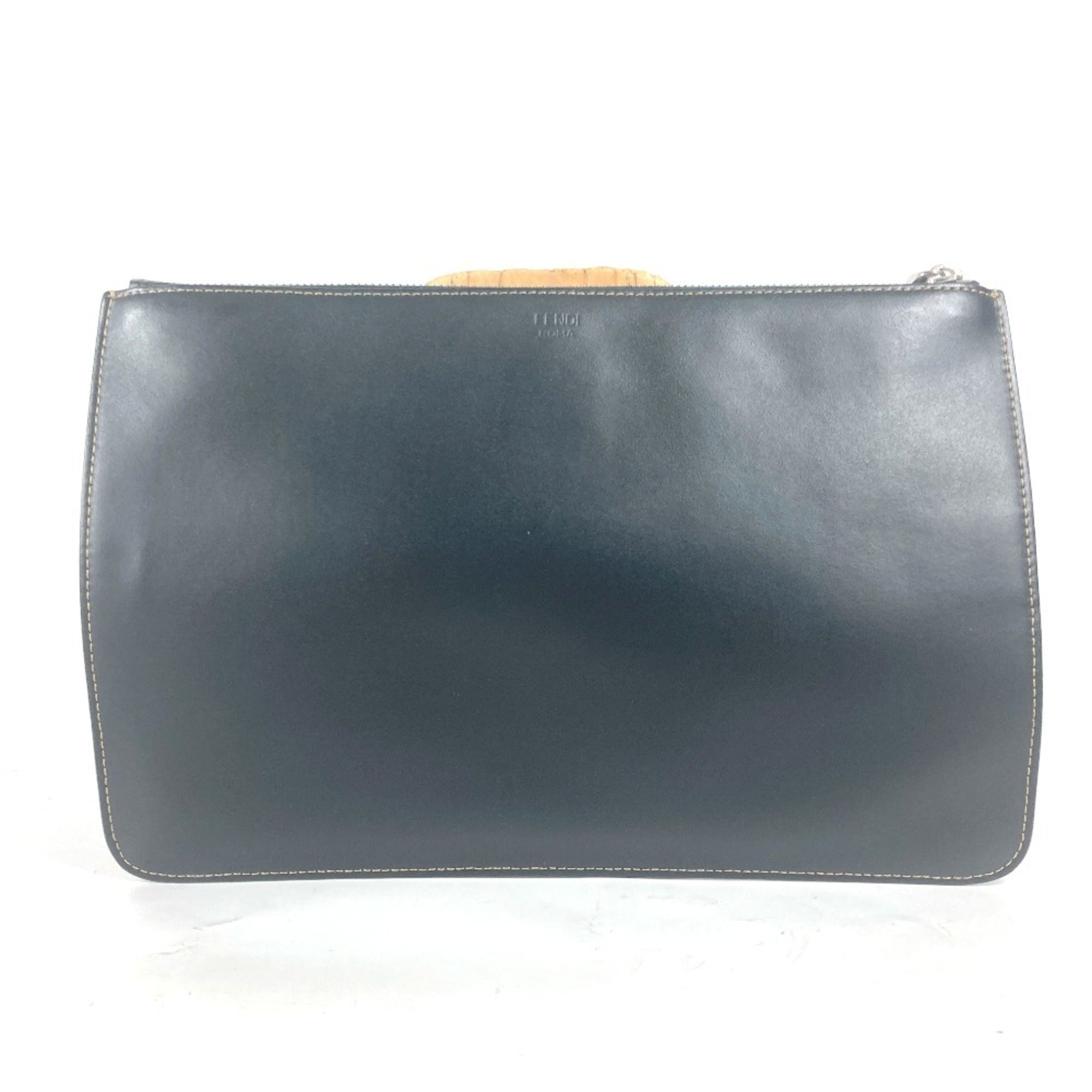 Fendi Black Brown Leather Clutch Bag