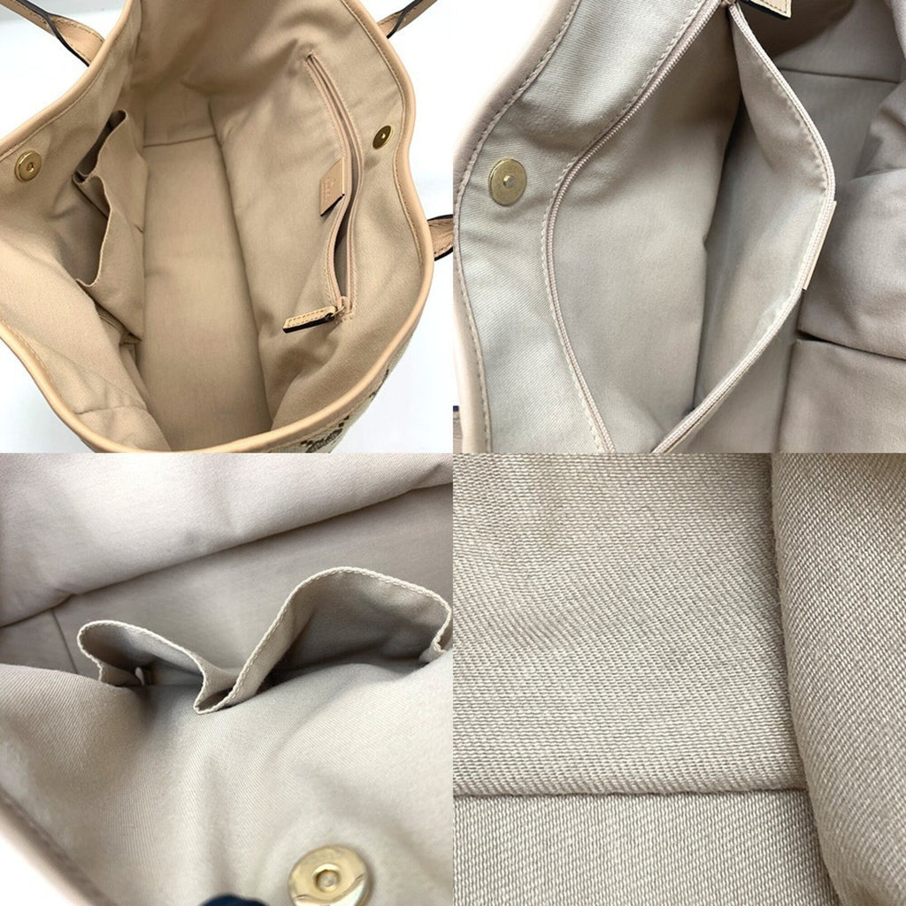 Gucci Gg Canvas Beige Khaki Pink Beige Gg Canvas Leather Tote Bag (Pre-Owned)