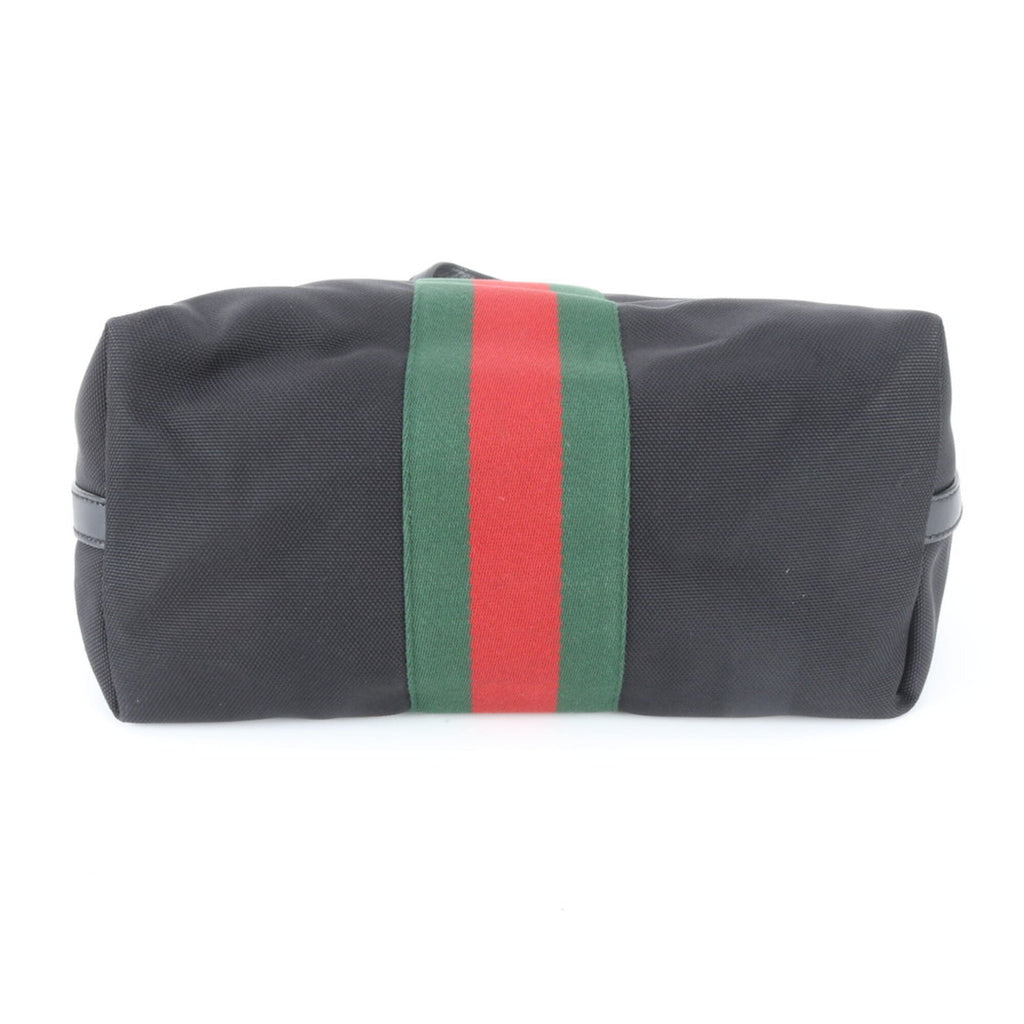 Gucci Sherry Line Black Leather Canvas Handbag (Pre-Owned)